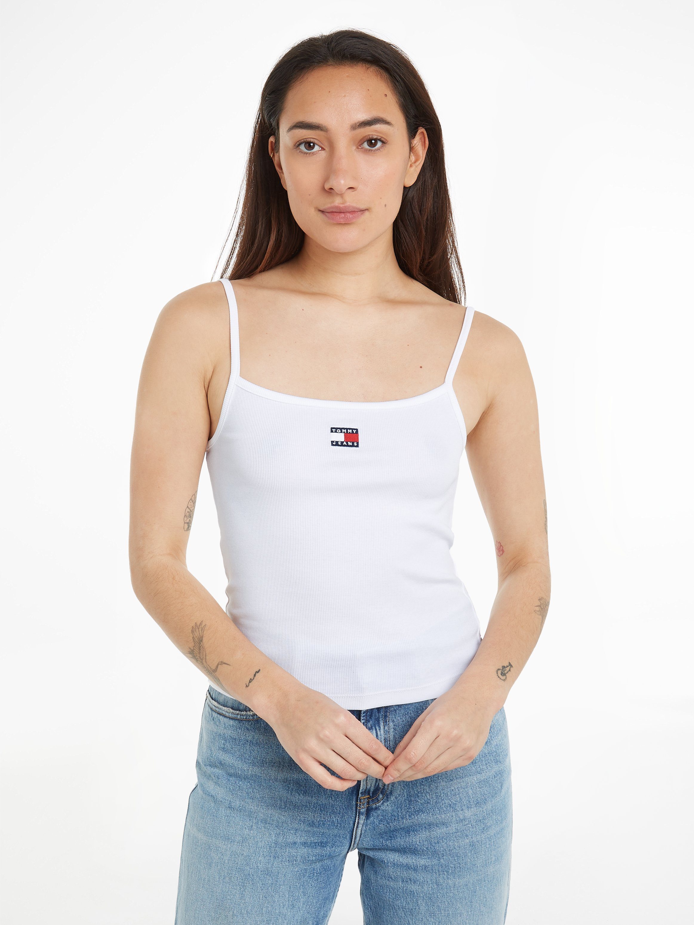 TOMMY JEANS Dames Tops & T-shirts Tjw Badge Rib Strap Top Wit