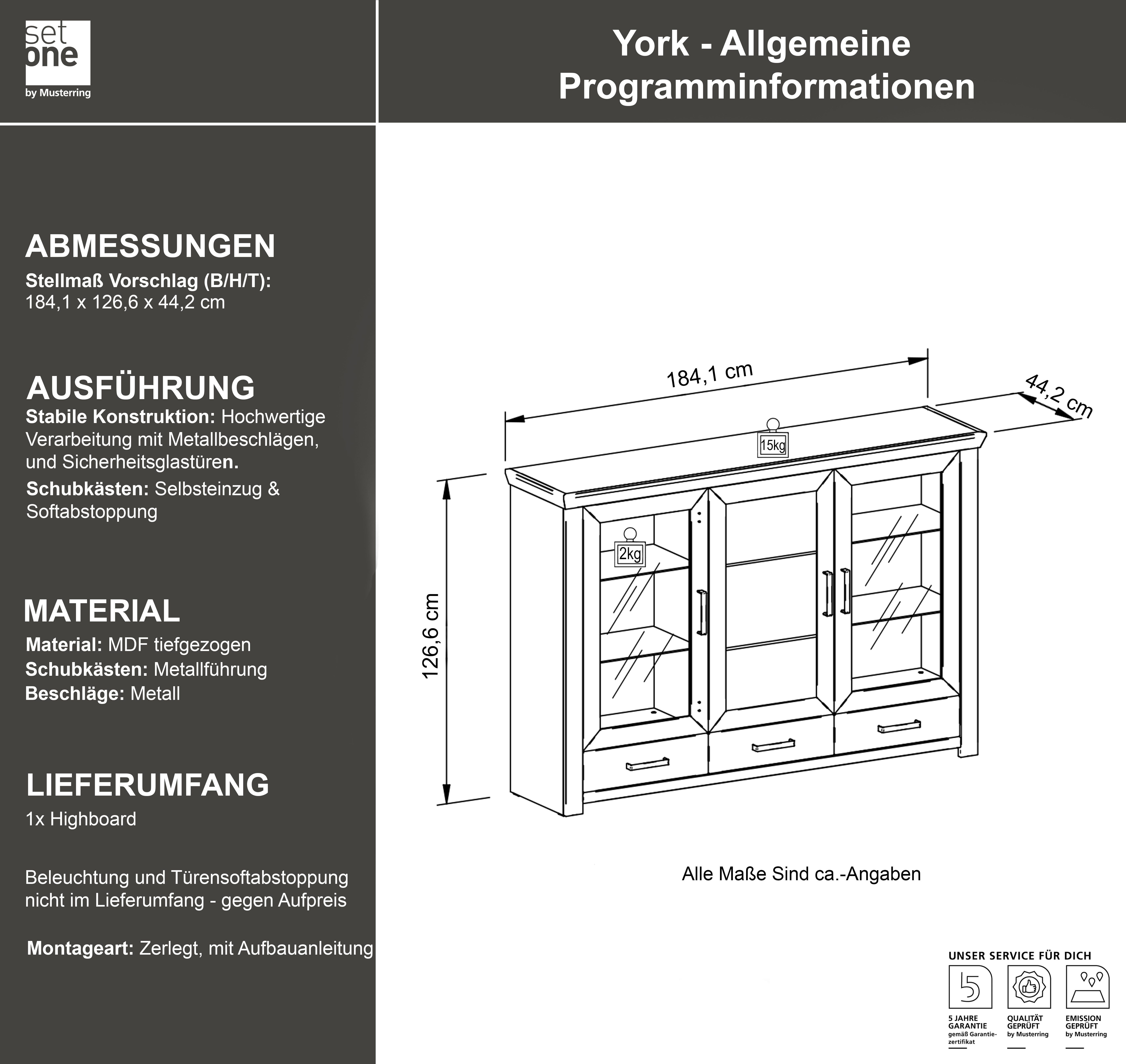 set one by Musterring Highboard York Type 57, breedte 184 cm
