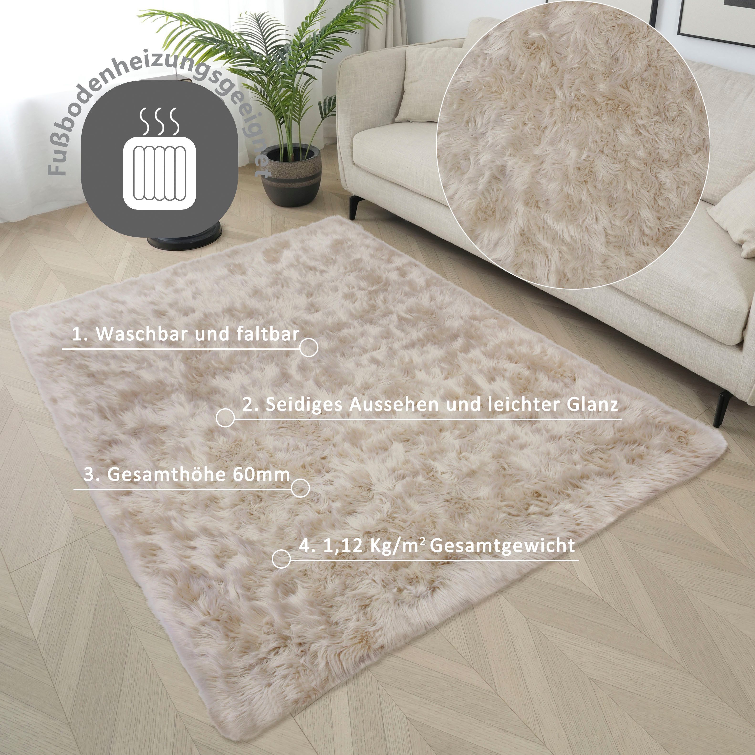 my home Hoogpolig vloerkleed Kalua, verschillende vormen Imitatiebont, zacht, unikleuren, woonkamer, slaapkamer, eetkamer