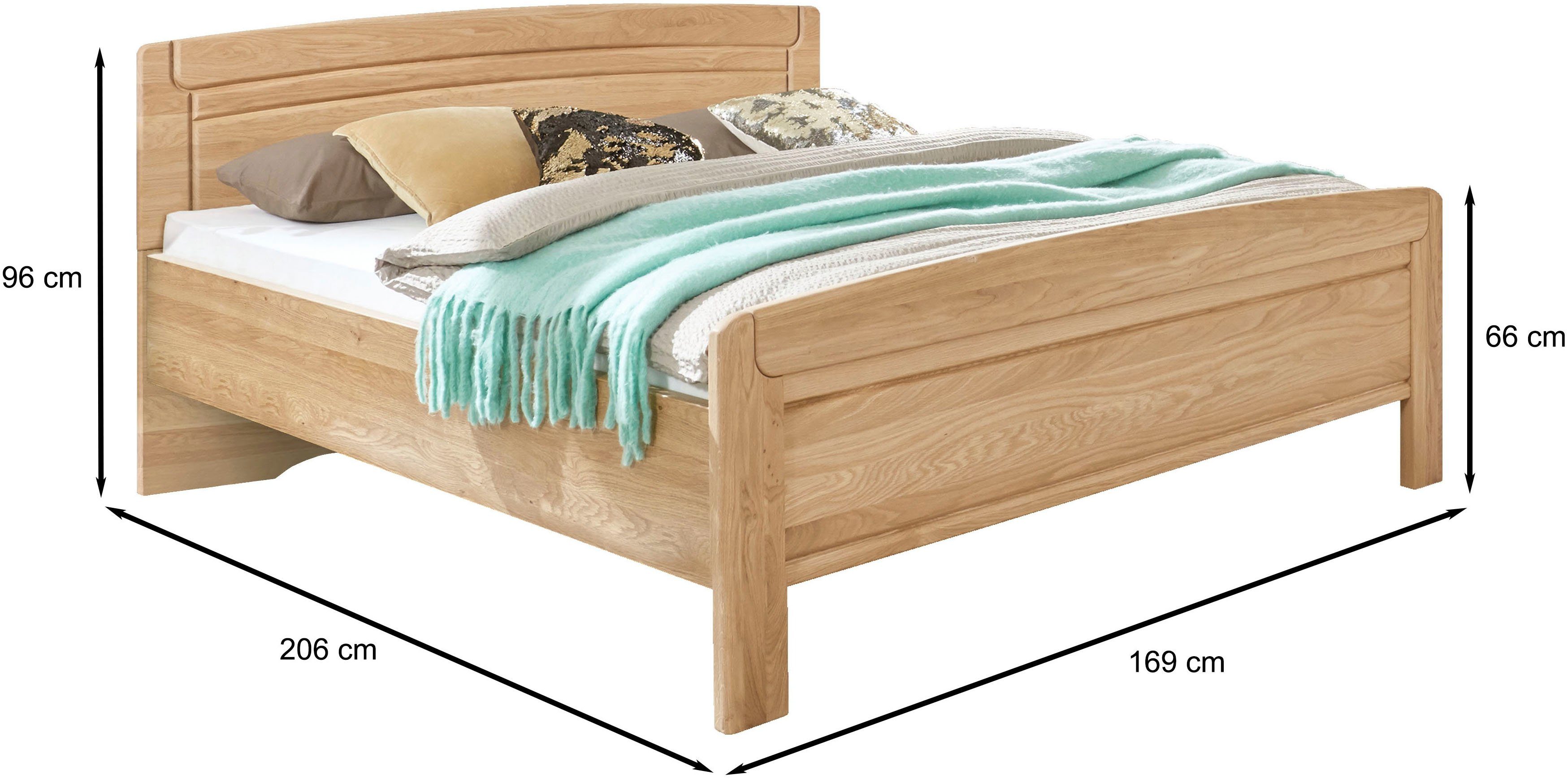 WIEMANN Houten bed Kiruna, Bedframe, Bedframe, gedeeltelijk massief eiken 4-voudige lighoogteverstelling, in vele breedtes beschikbaar