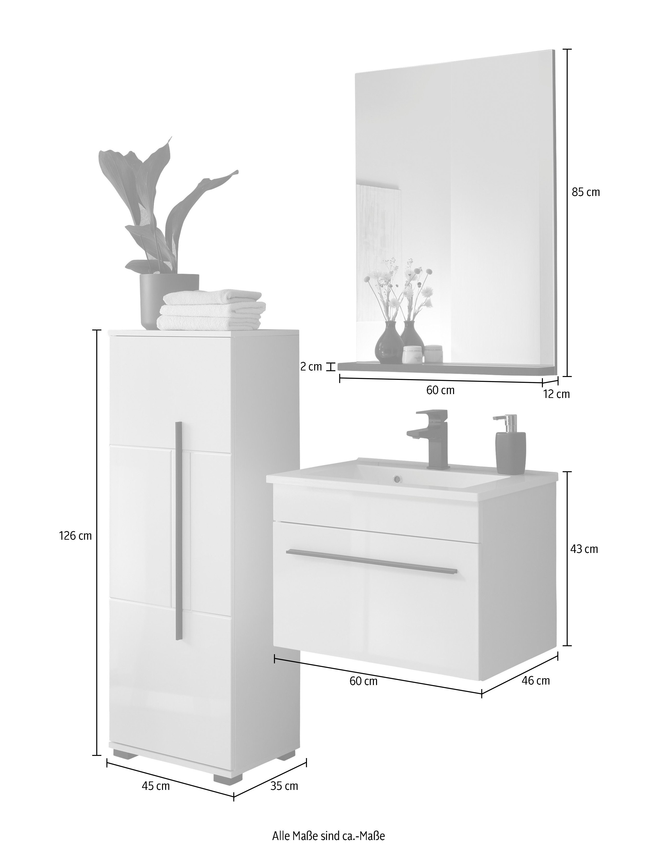 INOSIGN Badkamerserie Cantara, badkamer in modern ontwerp, 3-delig badkamer (set, 3-delig)