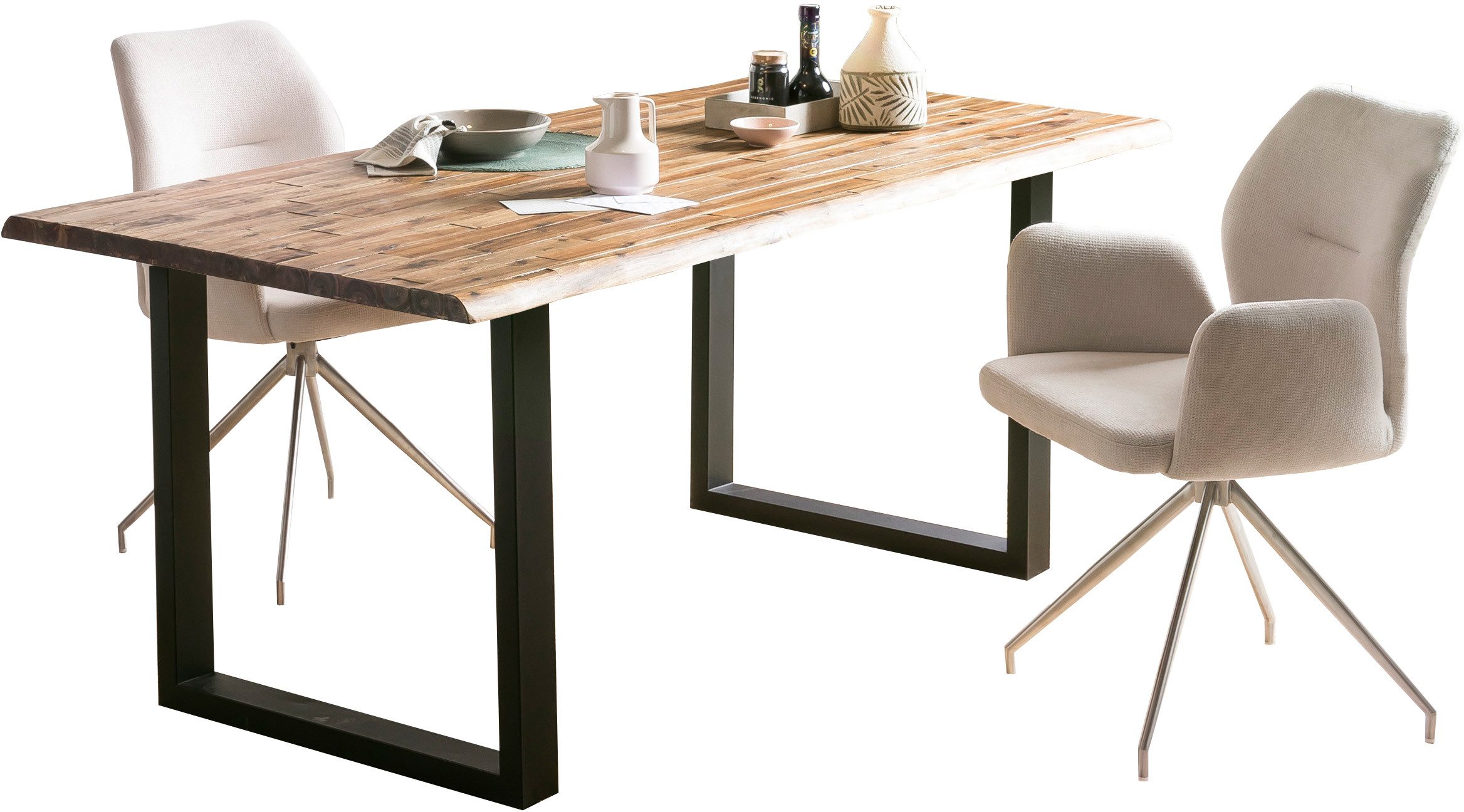 SalesFever Eethoek Tafelblad met ruwe balkoppervlak, rug met ruitstepping (set, 5-delig)