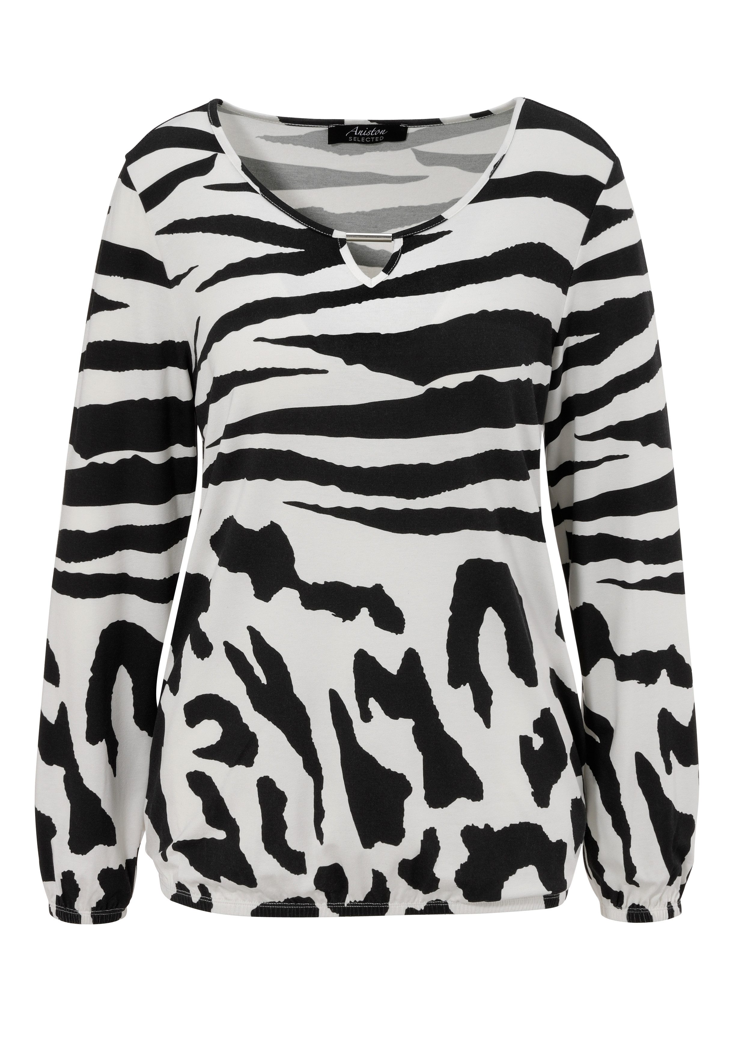 Aniston SELECTED Shirt met lange mouwen met cut-out, sieraandeel en animal-prints