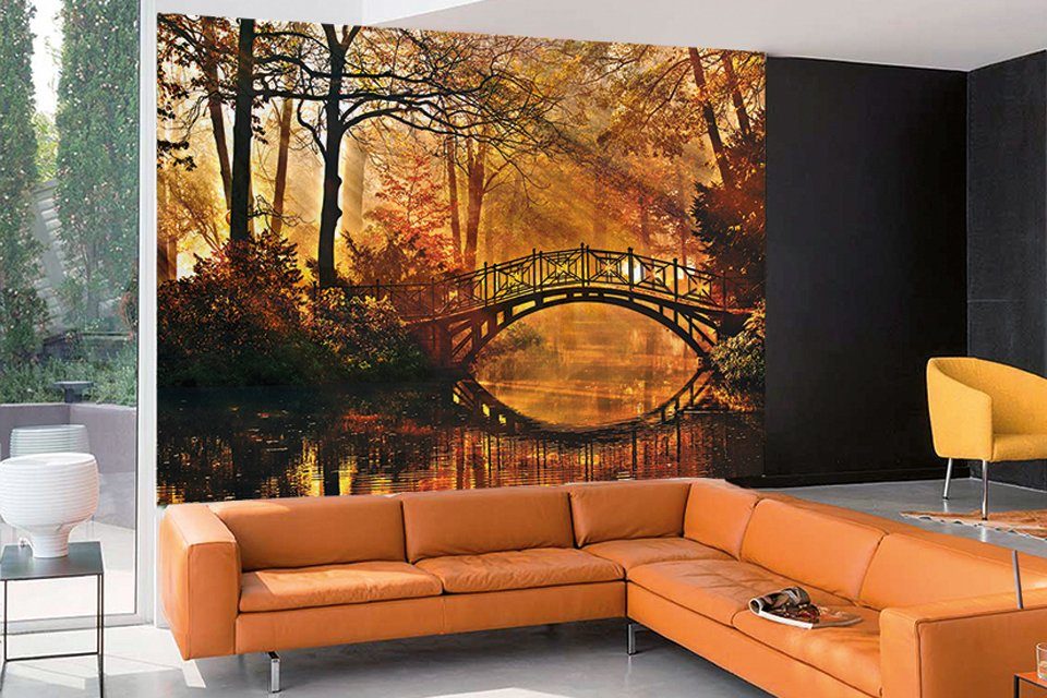 Papermoon Fotobehang Misty park Bridge