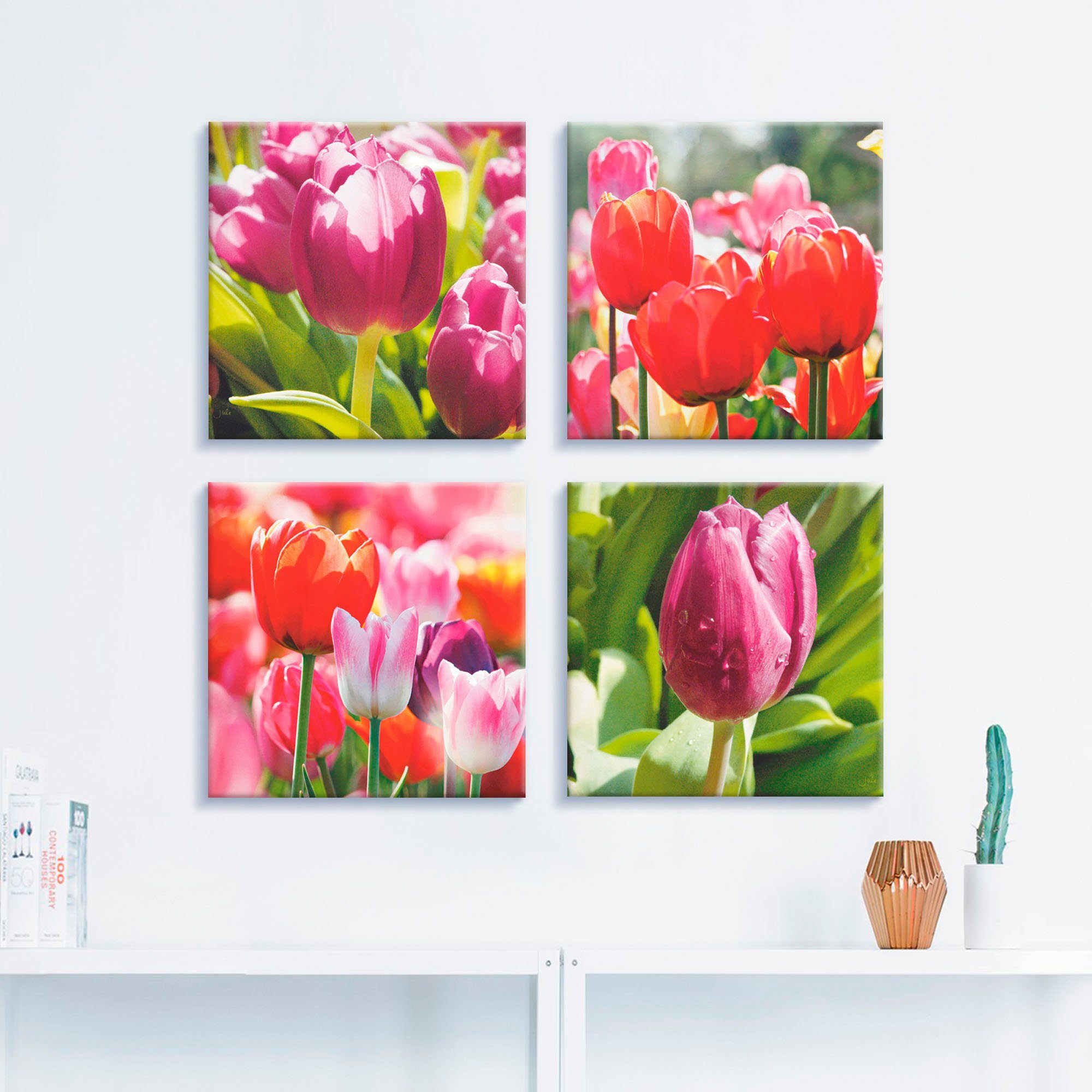 Artland Artprint op linnen Voorjaar en tulpen set van 4, verschillende maten (4-delig)