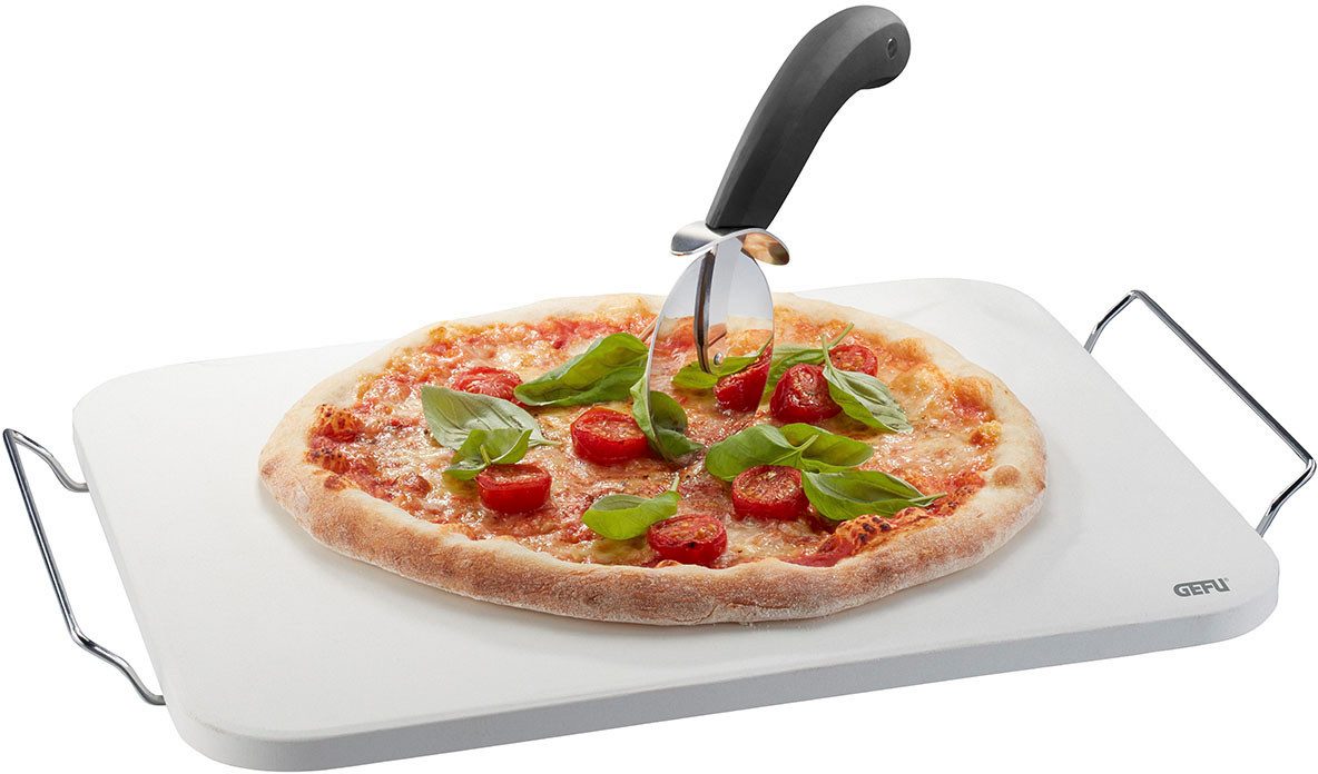 GEFU Pizzasteen Set: Pizzastein DARIOSO mit Gestell + Pizzaschneider + Pizza-Schieber (set, 4 stuks)