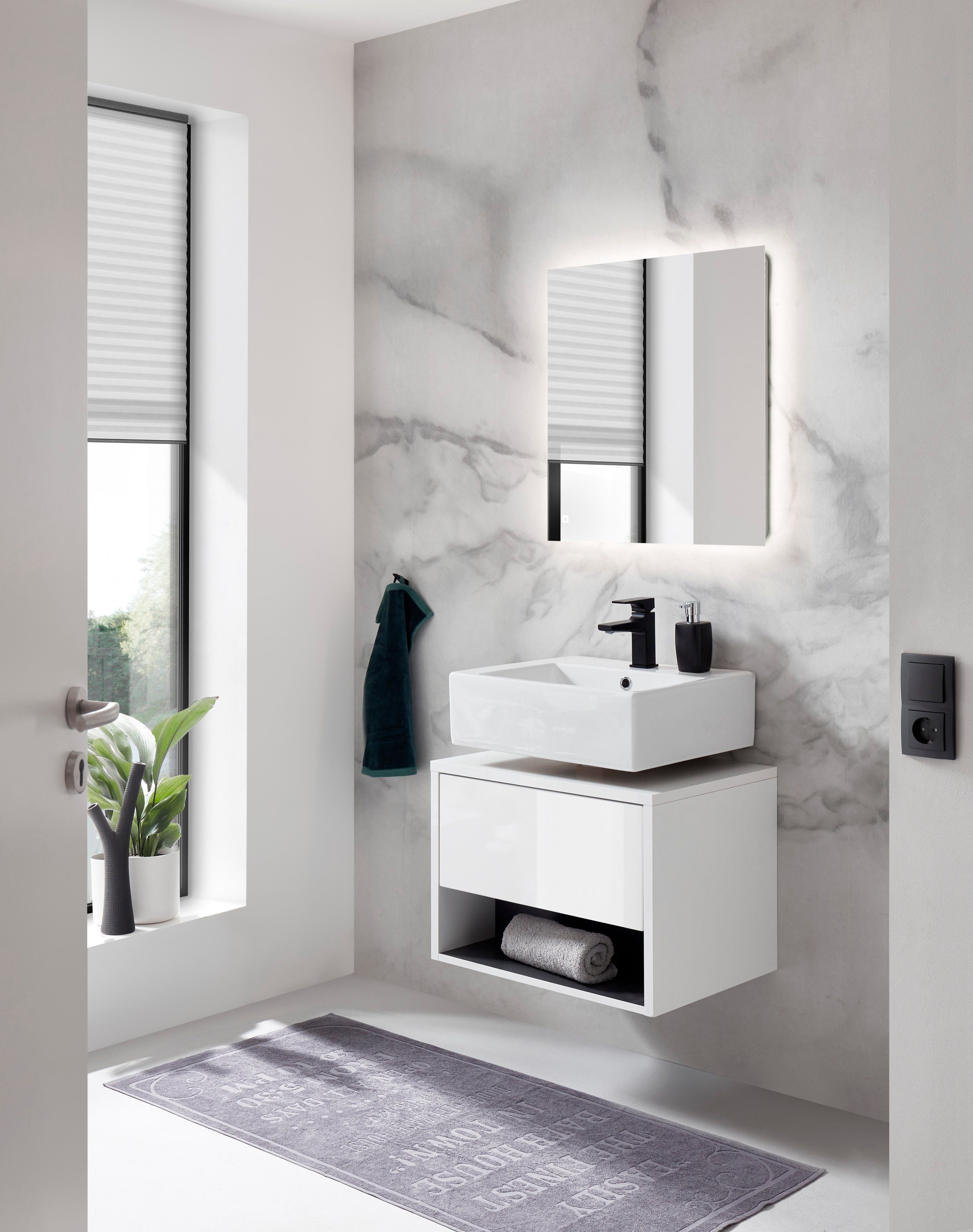 Places of Style Badmeubelset Studio Line, bad in modern ontwerp, 2-delig badkamer Onderkast en spiegel, in twee kleuren beschikbaar, veel opbergruimte (2 stuks)