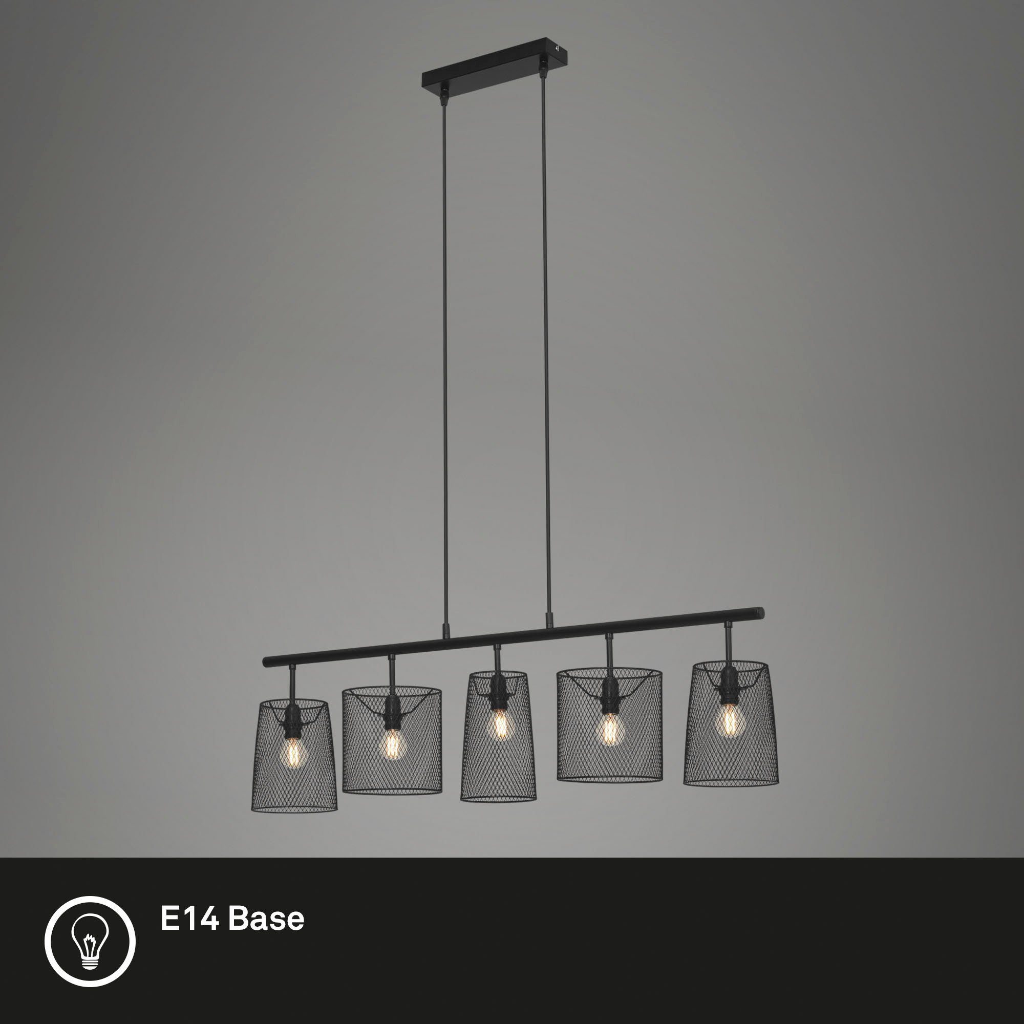 Briloner Leuchten Hanglamp RETRO Hanglamp met draadschermen, metaal zwart 5x E14 40W IP20 (1 stuk)