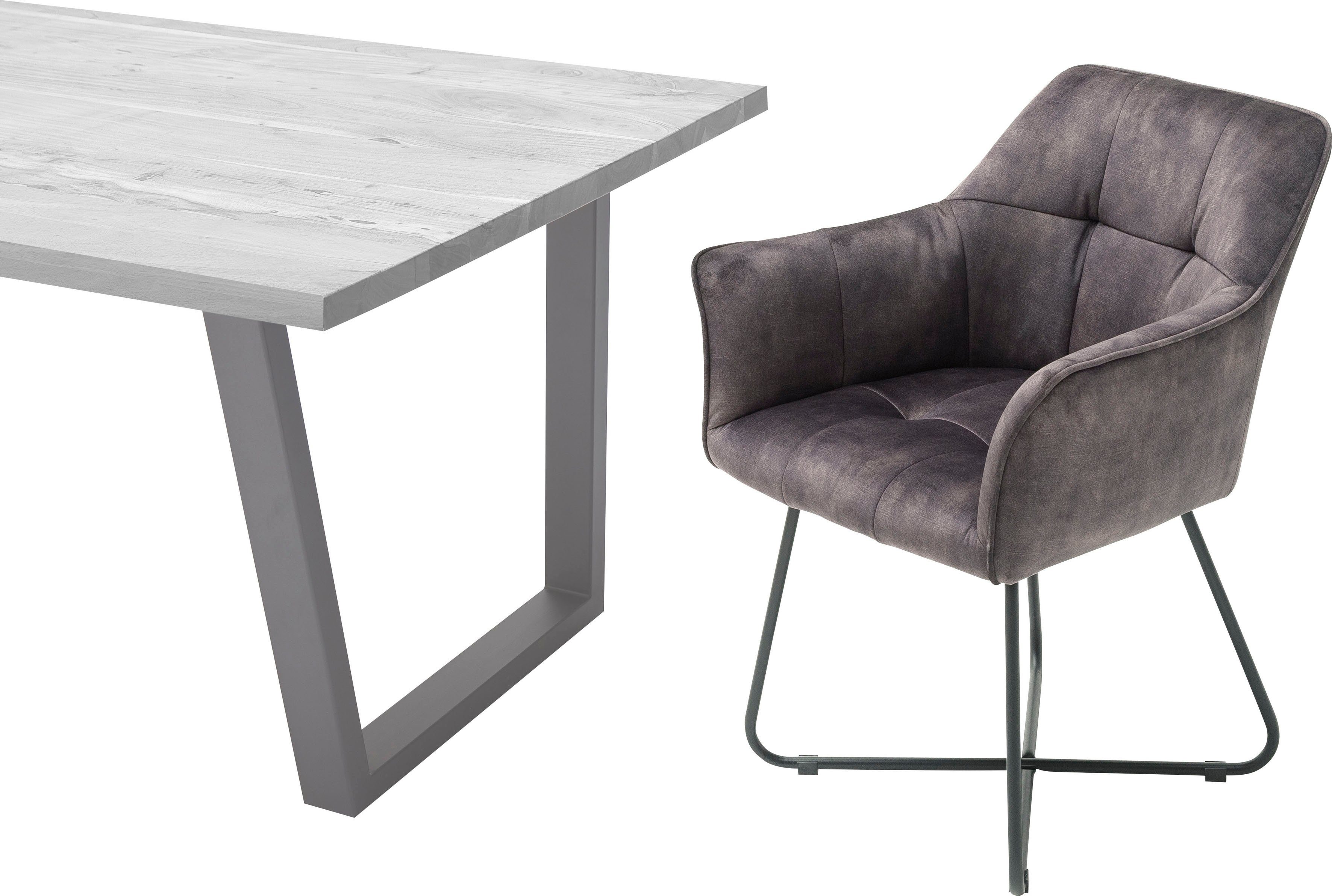 MCA furniture Eetkamerstoel Panama Vintage suède-look met opstaande naad, stoel belastbaar tot 120 kg (2 stuks)