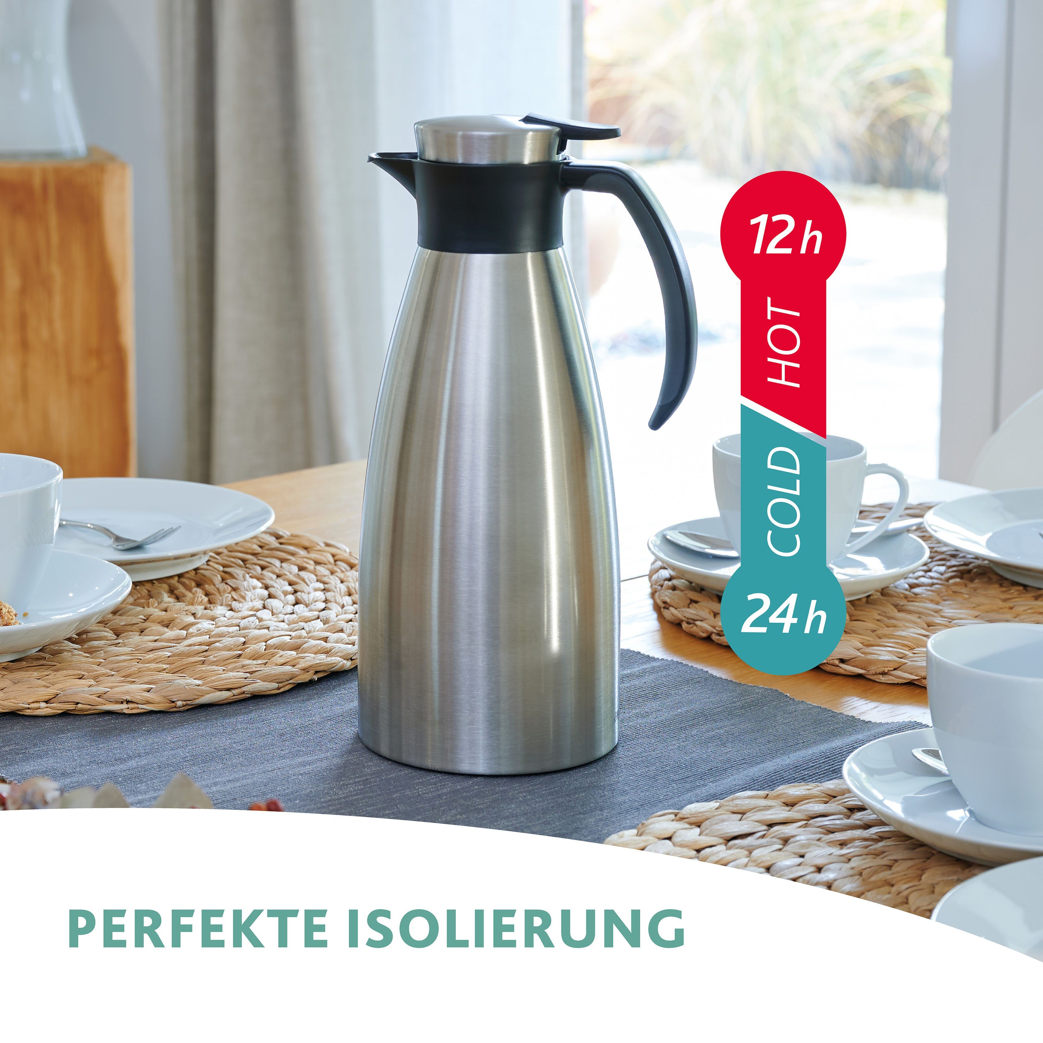 Emsa Thermoskan Soft grip Zacht grip handvat, 100% dicht, lekvrij, ruimtebesparend, roestvrij staal