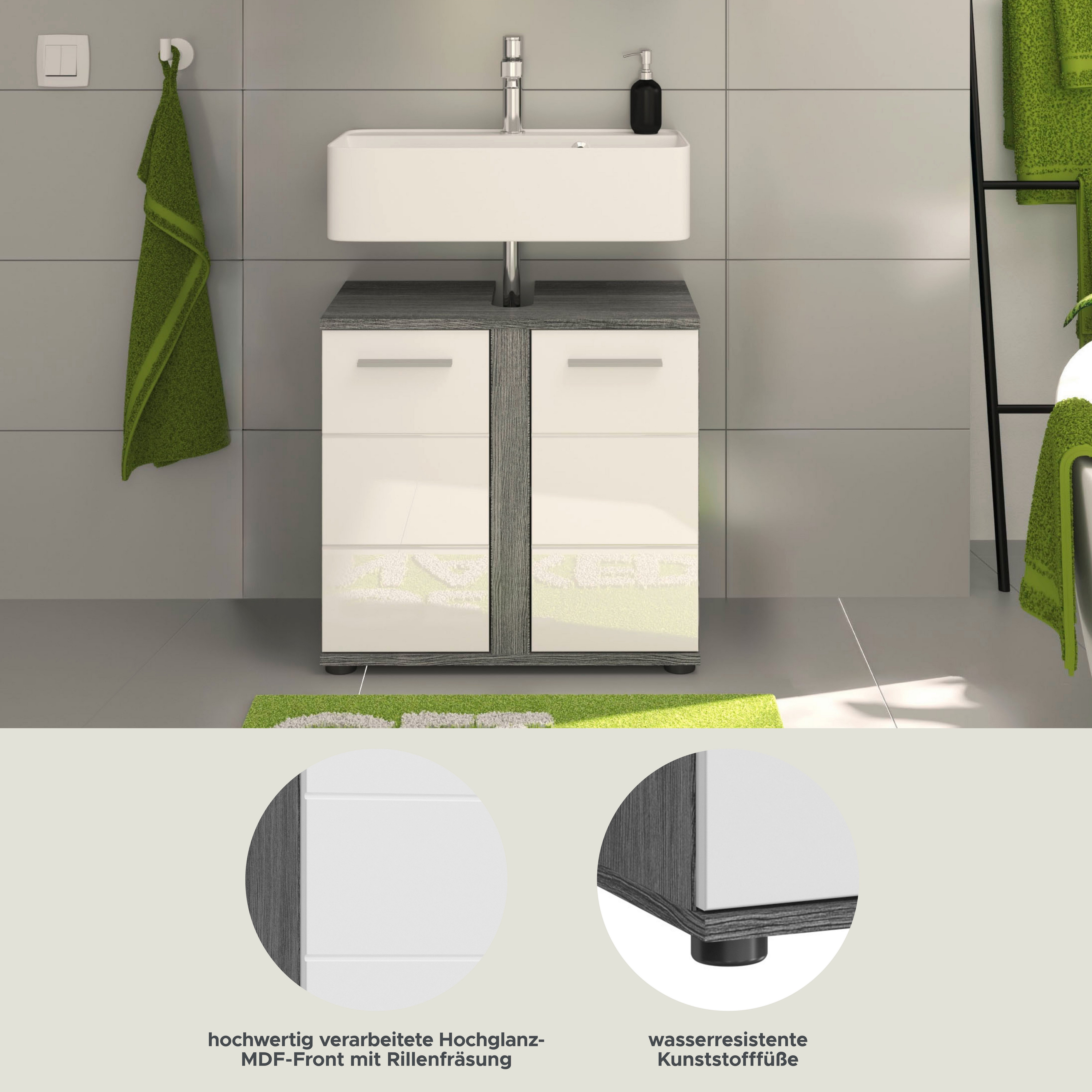 welltime Wastafelonderkast LUCCA, TOPSELLER!, Breedte 60 cm, 2 deuren, 2 vakken, met sifonaansluiting