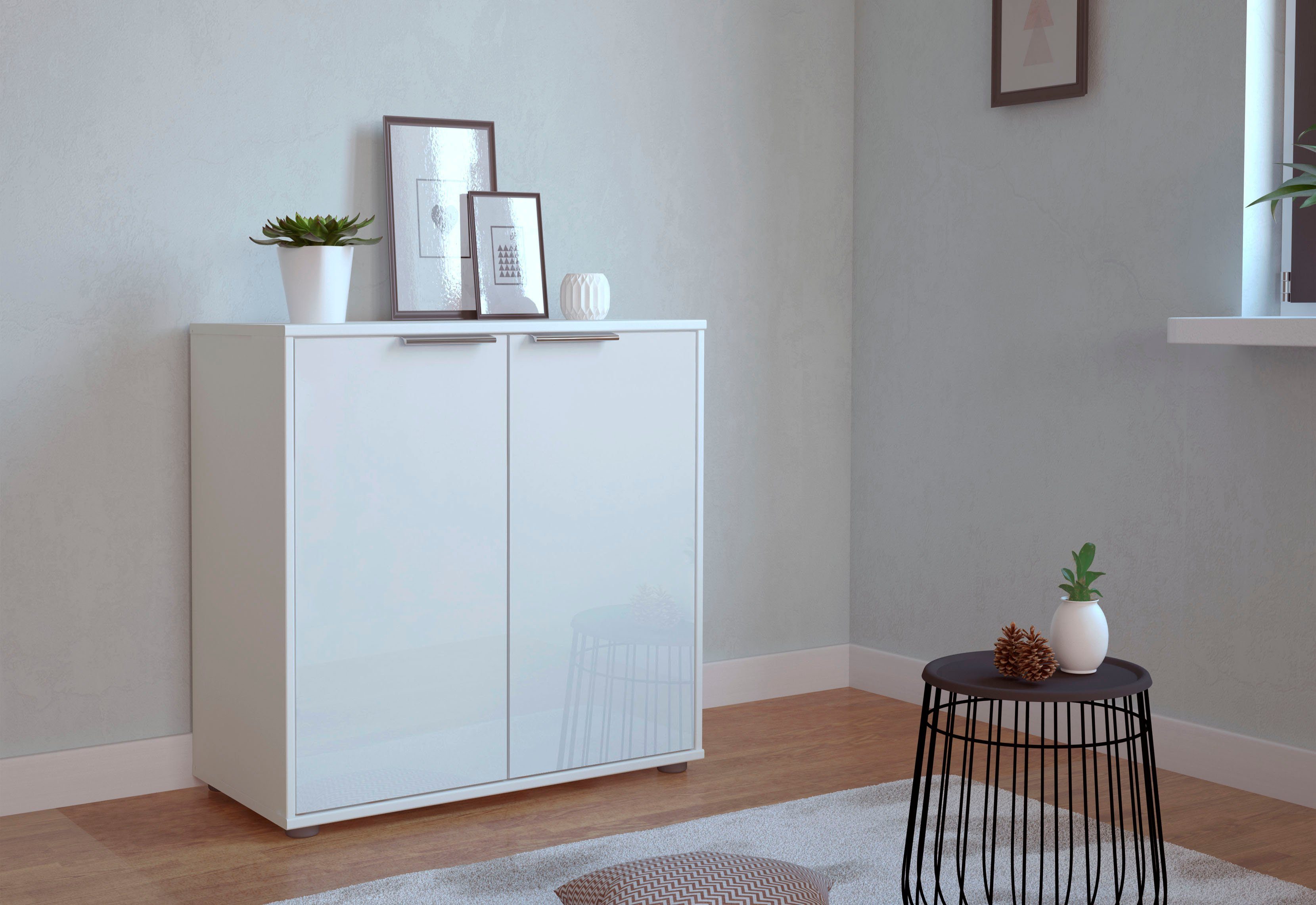 WIEMANN Hoge kast Monaco met glazen front, voorgemonteerd commodes & ladekasten wit