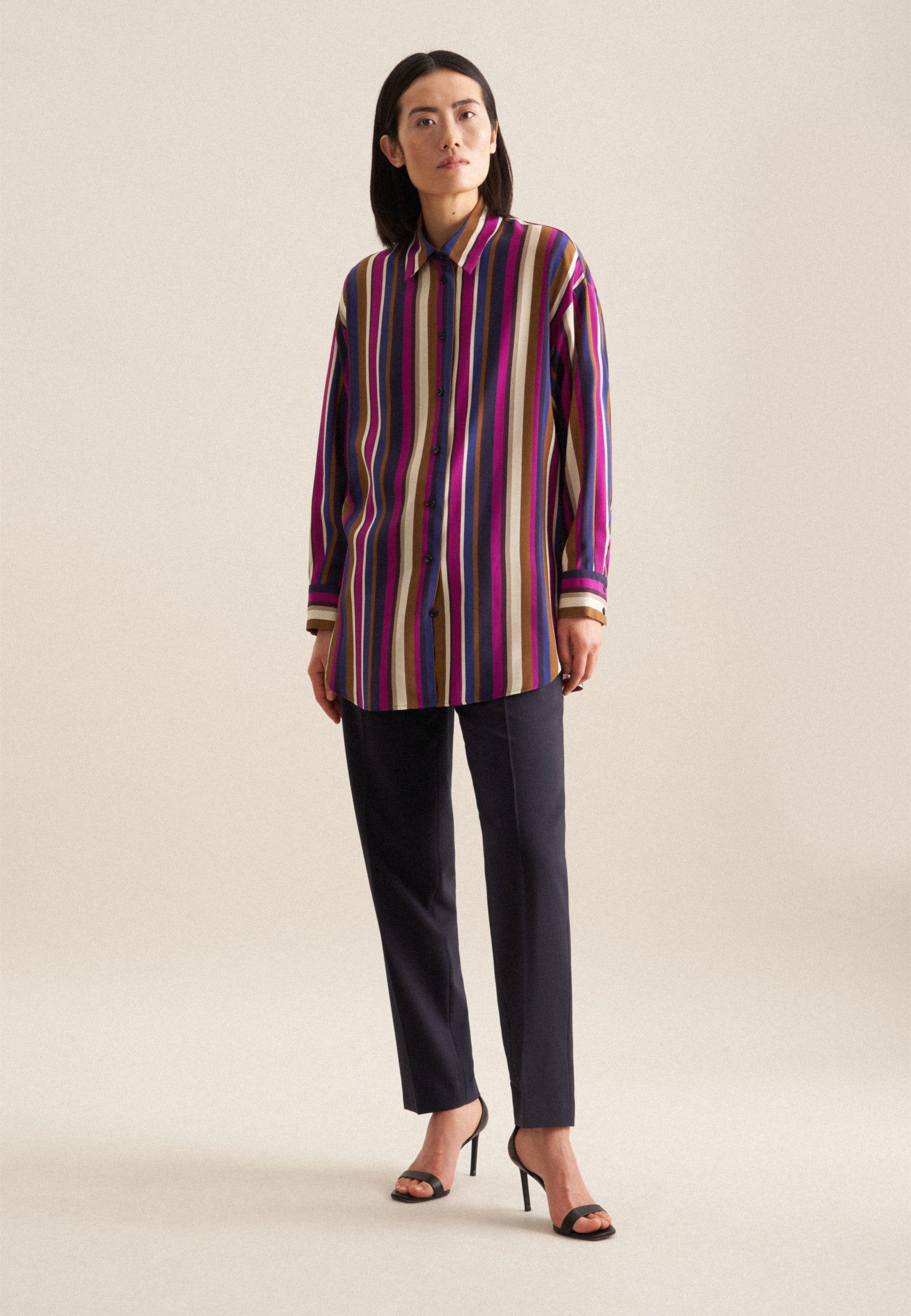 seidensticker Lange blouse Zwarte roos Lange mouwen kraag print