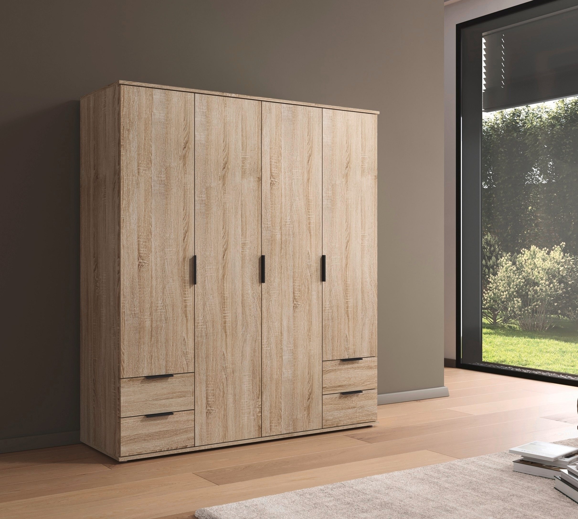rauch Draaideurkast Kledingkast Kast Garderobe Wasmand ESSEA 4-deurs Breedte 168 cm met 4 lades en moderne grepen MADE IN GERMANY