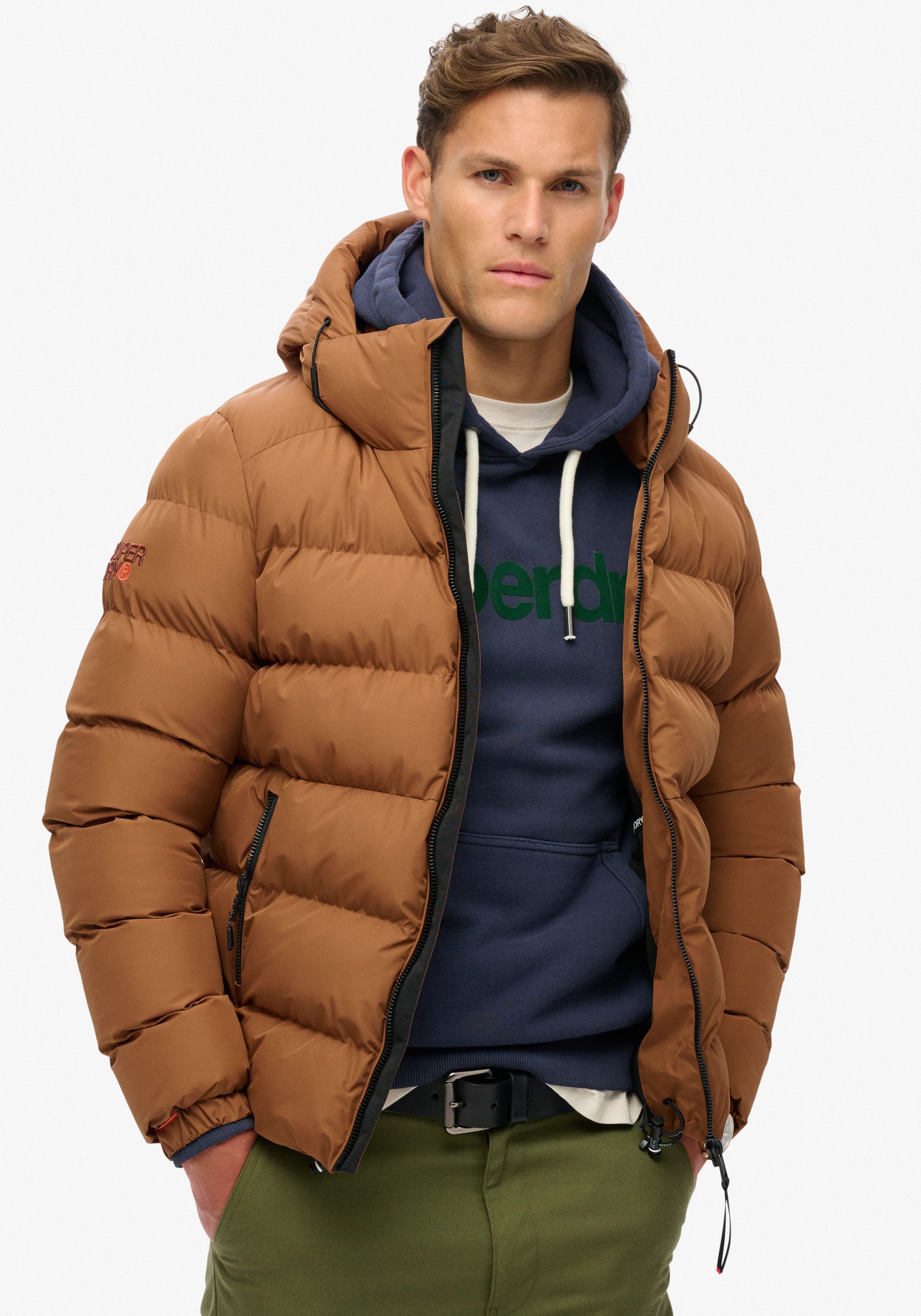 Superdry Gewatteerde jas HOODED SPORTS PUFFER JACKET heren softshelljassen maat XL bruin
