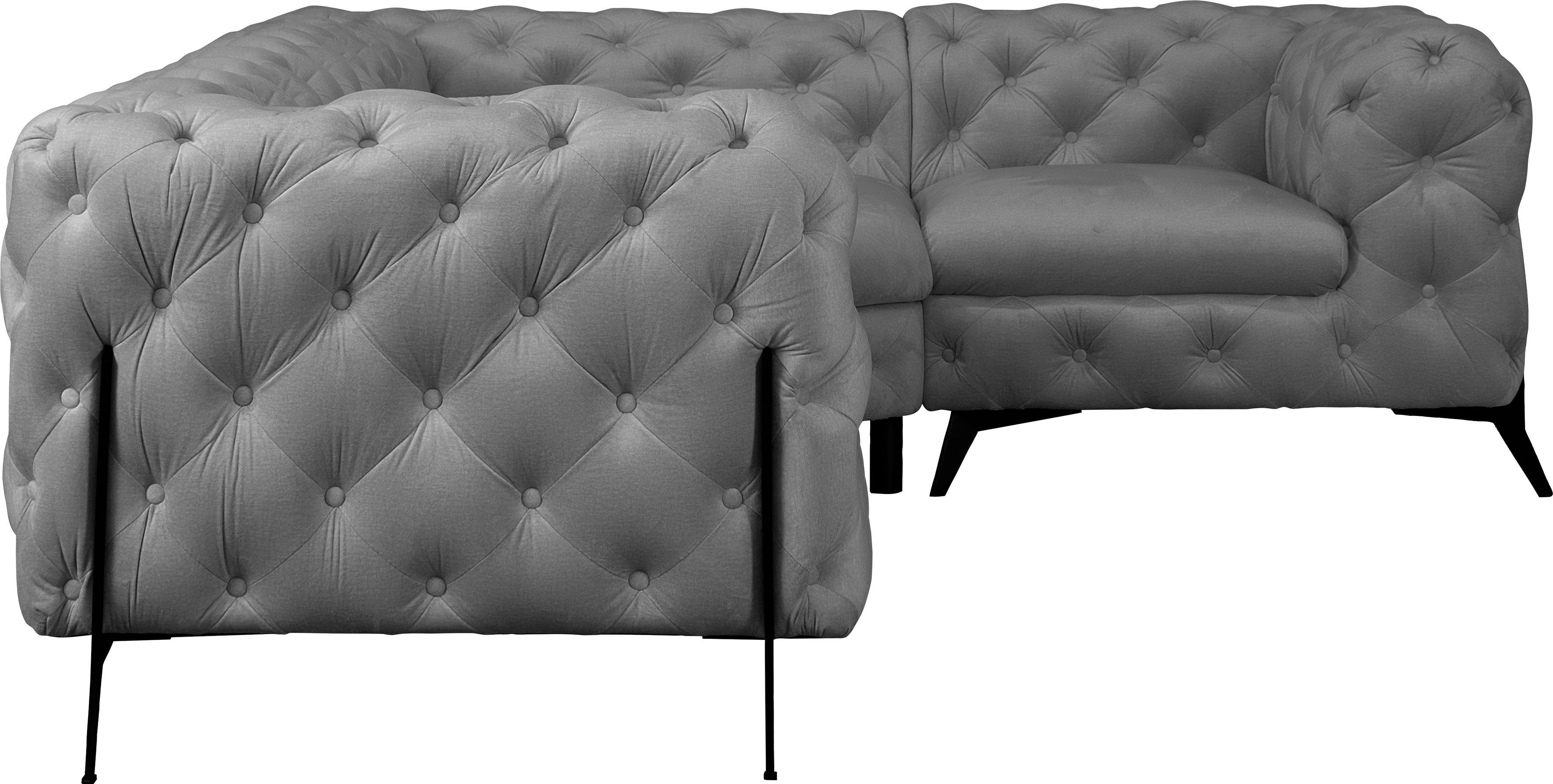 Leonique Chesterfield-bank Amaury L-vorm moderne chersterfield-look, breedte 262 cm, kleur van de poten ter keuze