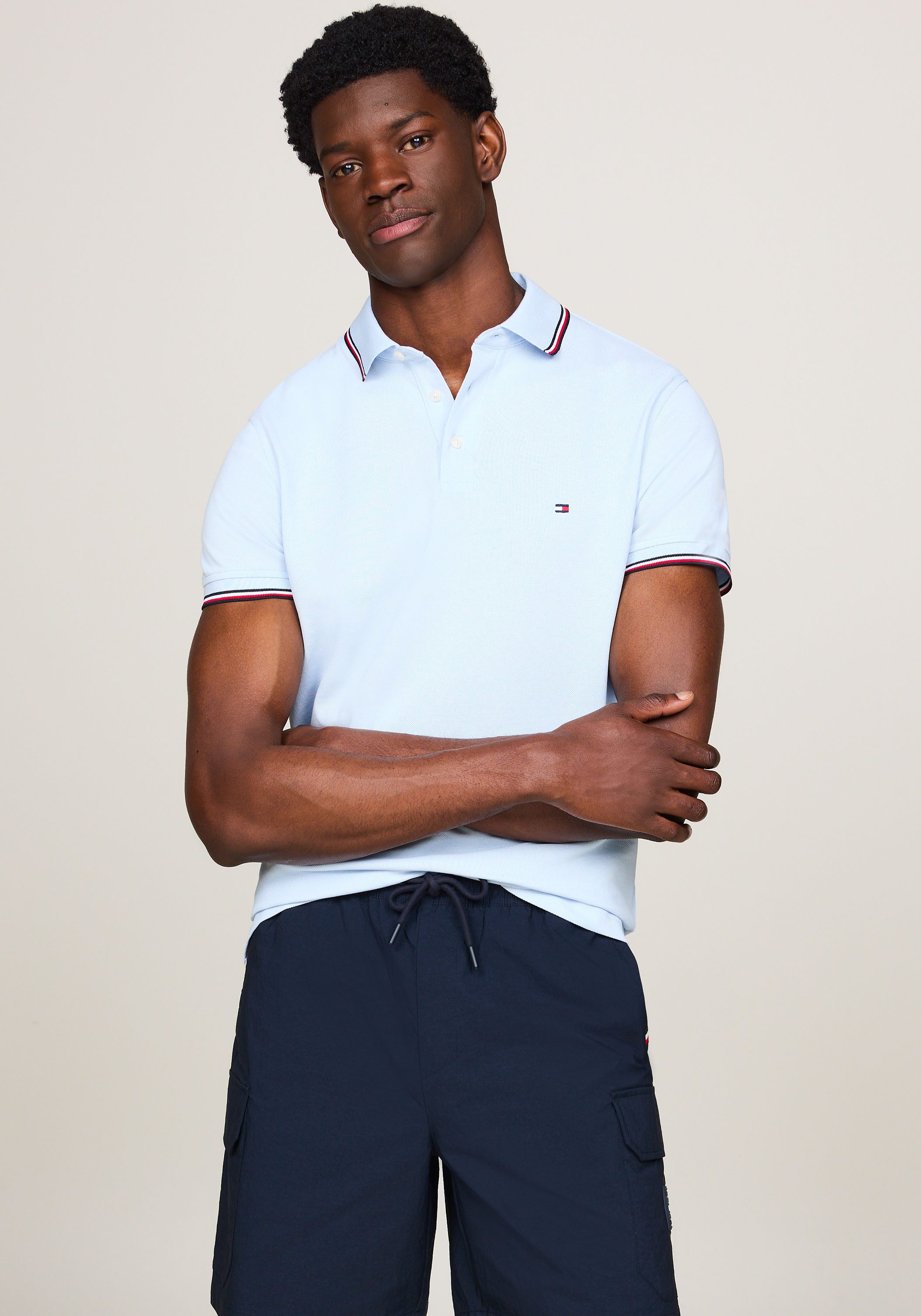 Tommy Hilfiger Poloshirt 1985 RWB TIPPED SLIM POLO met th-kleuren op de mouwen en kraag