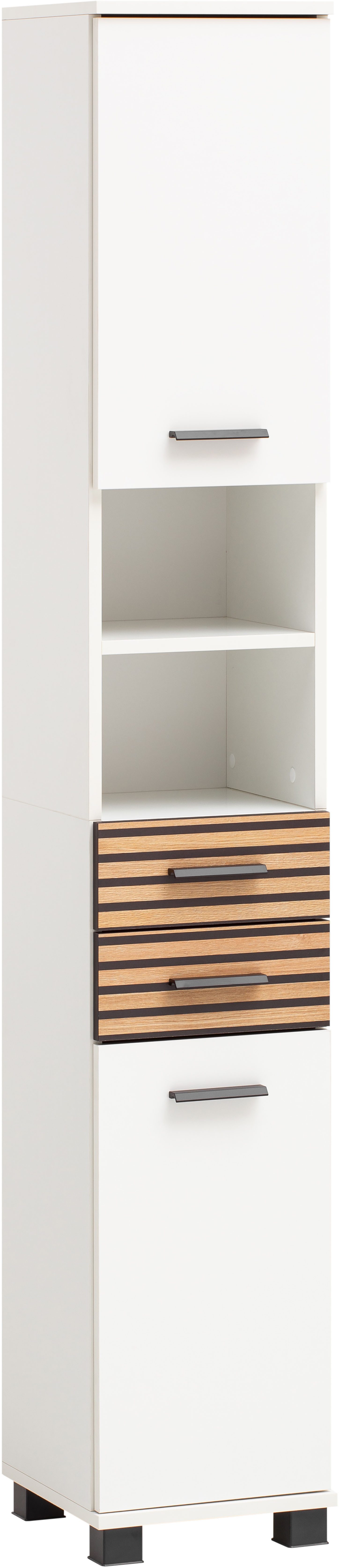 Schildmeyer Hoge kast Katta, breedte 30 cm Verwisselbare deur aanslag, lades met akoestische print hoge kasten wit