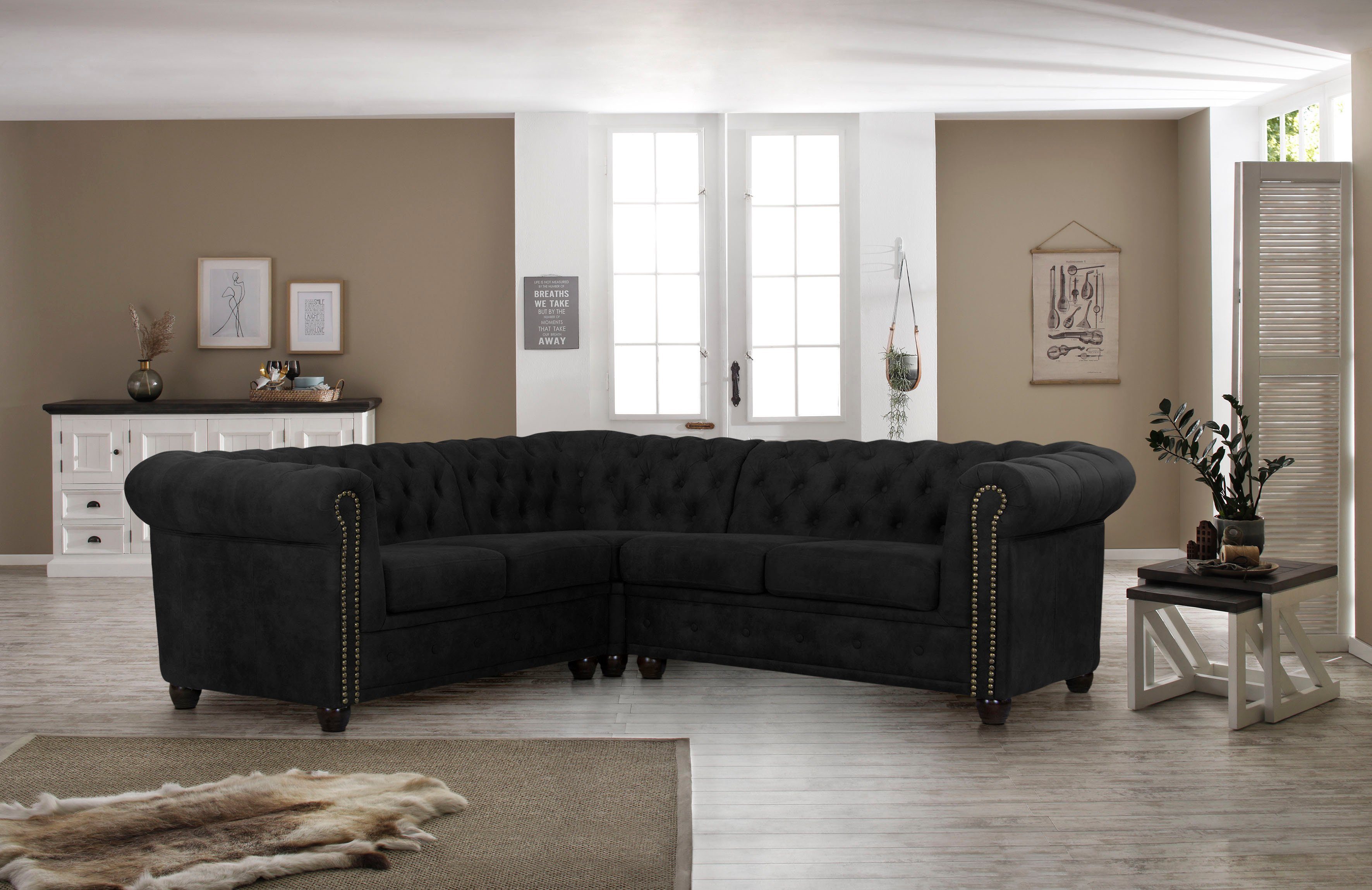 Home affaire Chesterfield-bank Rysum L-vorm Chesterfield-look, gelijkbenig grijs, chesterfield banken