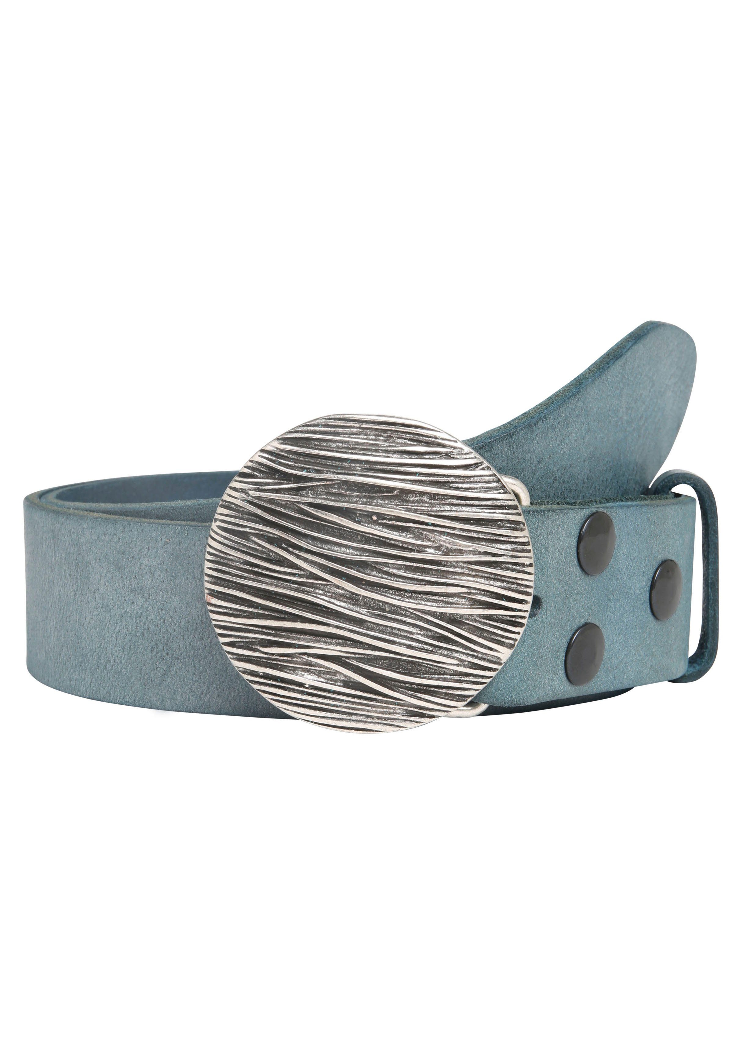 RETTUNGSRING by showroom 019° Leren riem met verwisselbare sluiting "zeewier rond" unisex riemen maat 80 blauw