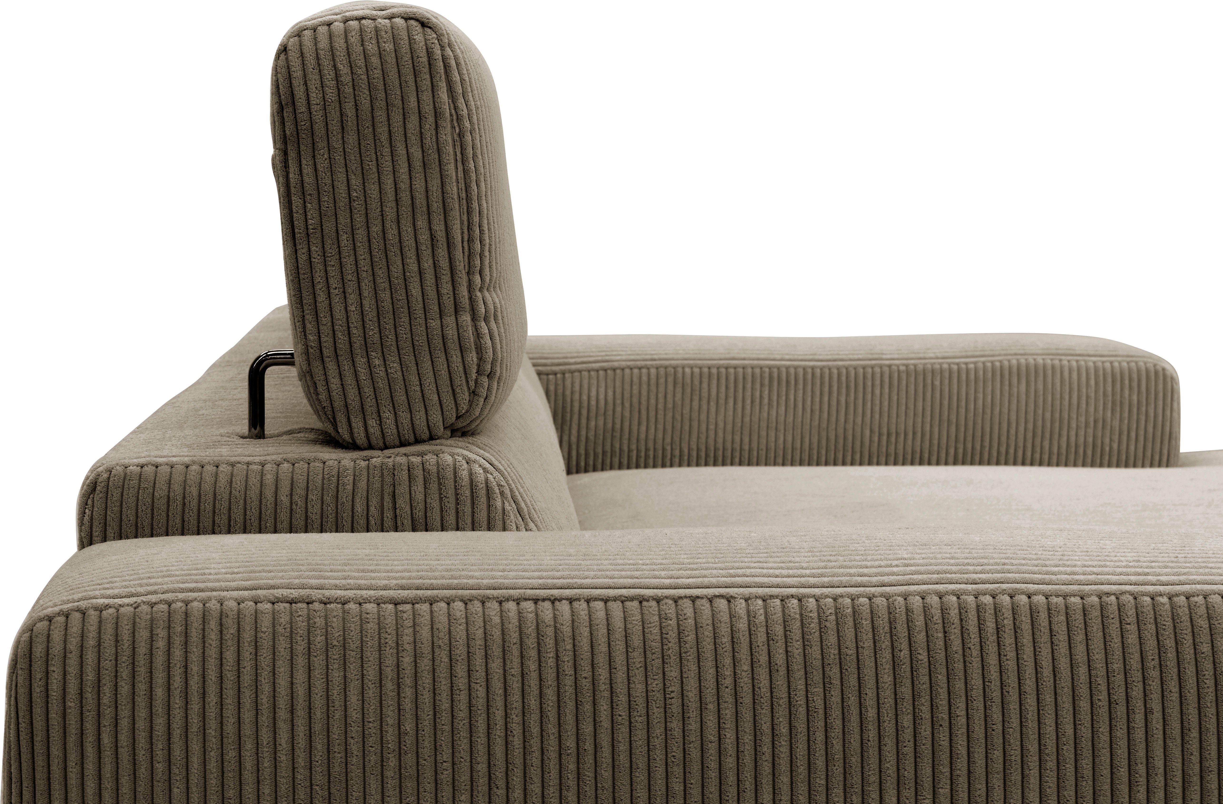 DOMO collection Hoekbank Brandon kleine versie BxDxH: 214x100x80 cm Met verstelbare hoofdsteun, ook in leer en cord, L-model
