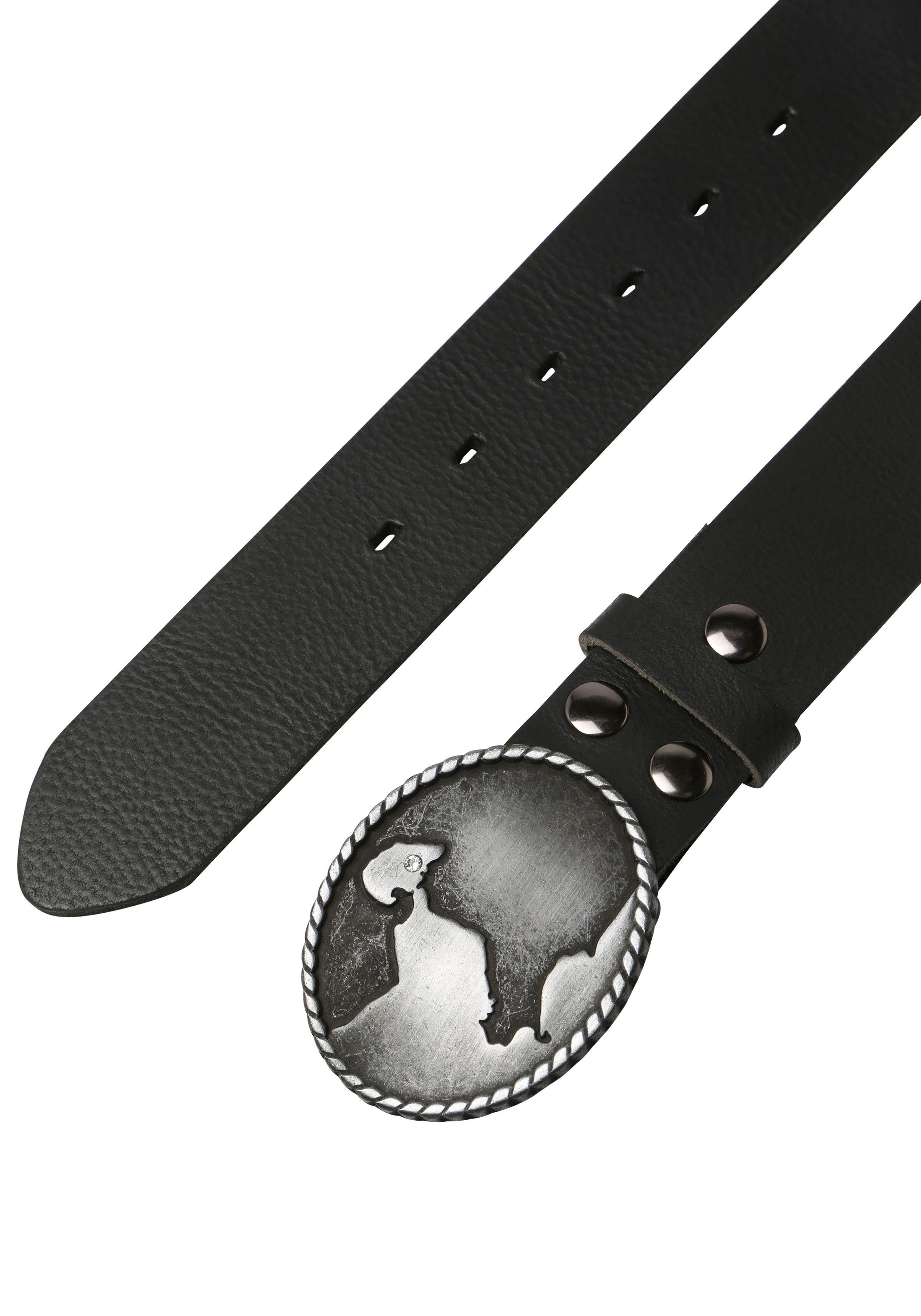 RETTUNGSRING by showroom 019° Leren riem Sluiting »Burg op Fehmarn zwart gesatineerd met Swarovski-kristal