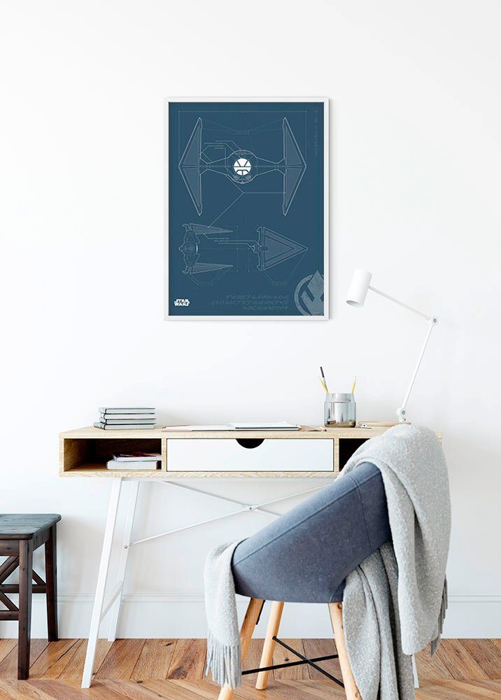 Komar Wanddecoratie Star Wars Blueprint Sith TIE-Fighter Wanddecoratie voor de kinderkamer - zonder lijst (1 stuk)