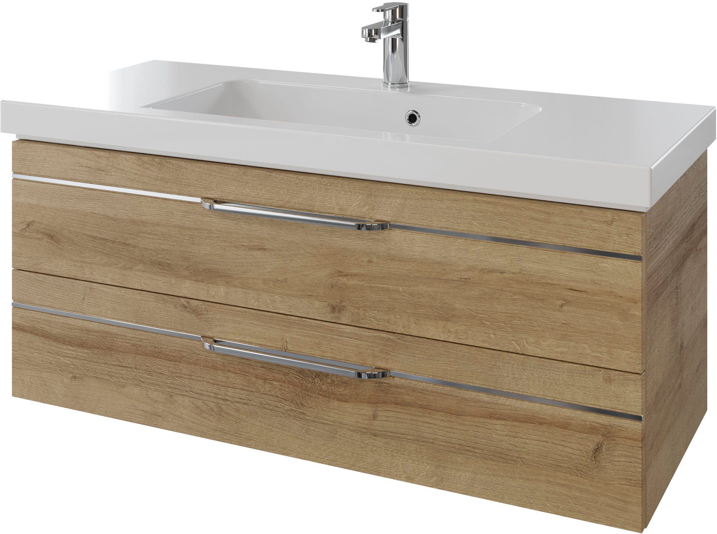 Saphir Wastafelonderkast Serie Balto mineraalmarmeren wastafel met onderkast, 123 cm breed Wastafelmeubel met 2 laden, badkamerkast in verschillende uitvoeringen (2-delig)