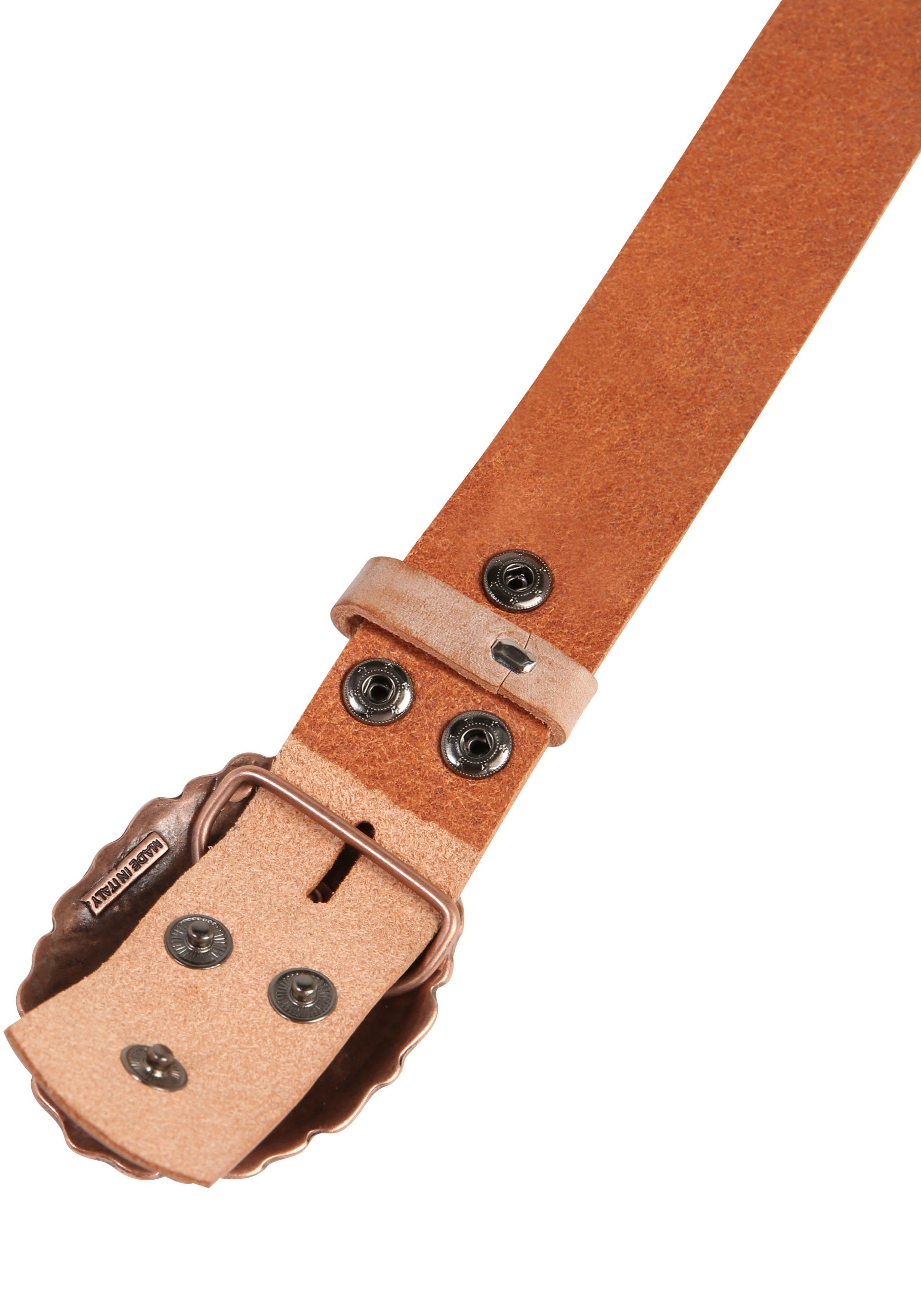 RETTUNGSRING by showroom 019° Leren riem met verwisselbare sluiting "ovaal nieten koper"