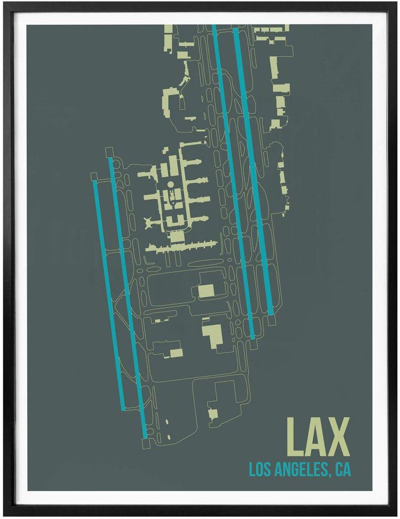 Wall-Art Poster Artprint LAX plattegrond Los Angeles (1 stuk)