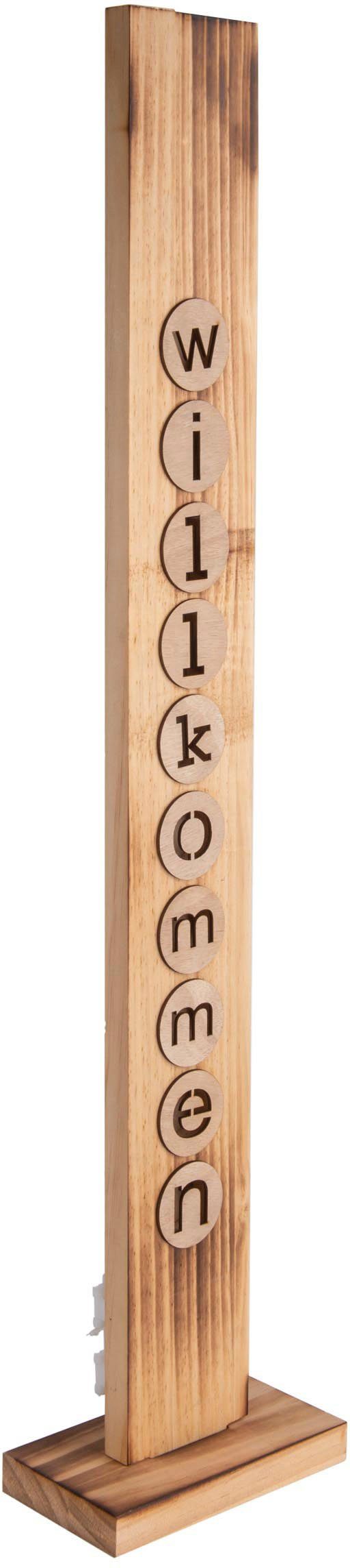 näve Decoratief ledobject Welkom Houten vloerlamp, hoogte ca. 82 cm, op batterijen (1 stuk)