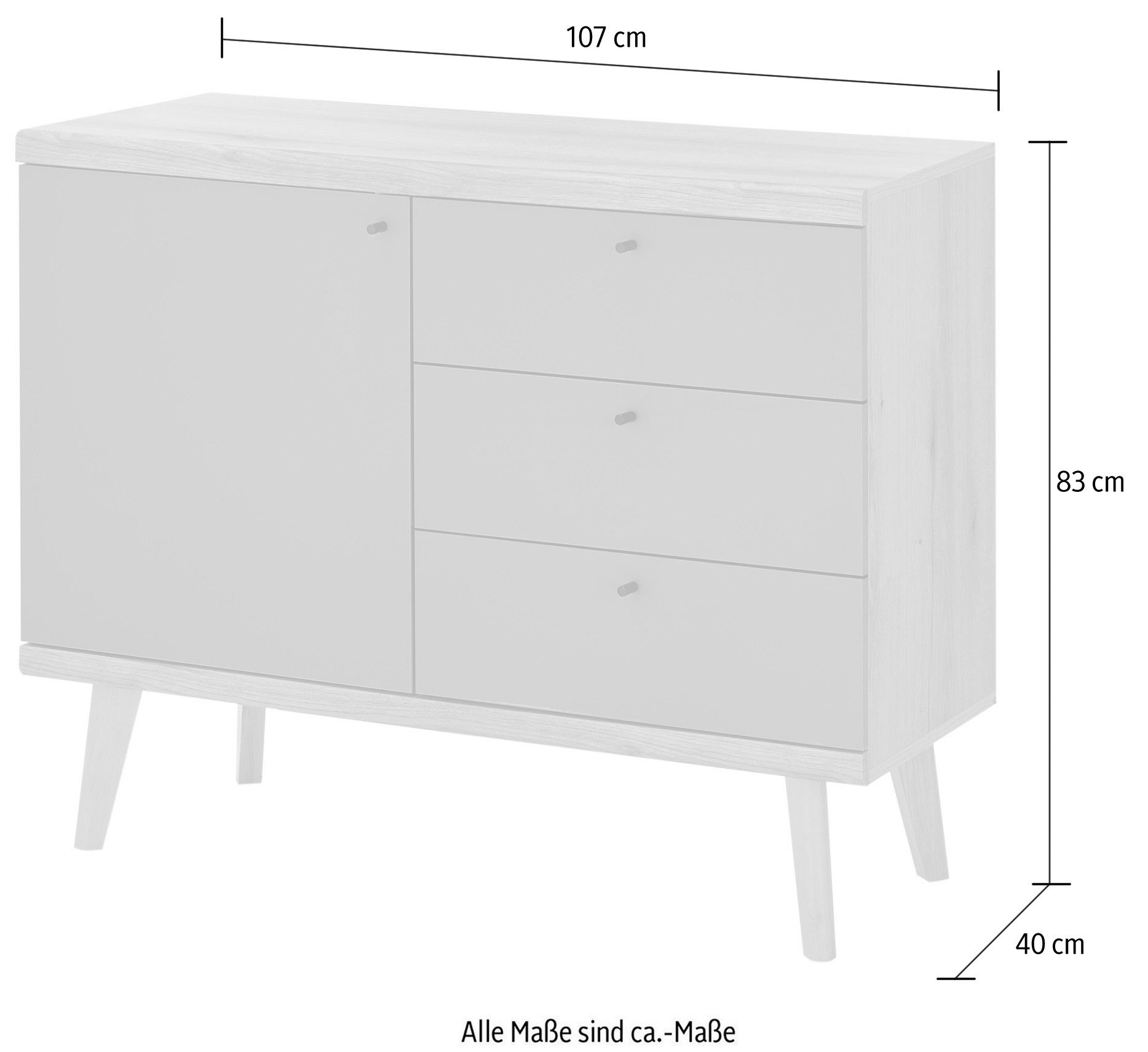 INOSIGN Dressoir MAVAS in moderne trendkleur, handgrepen van metaal (zwart), breedte 107 cm