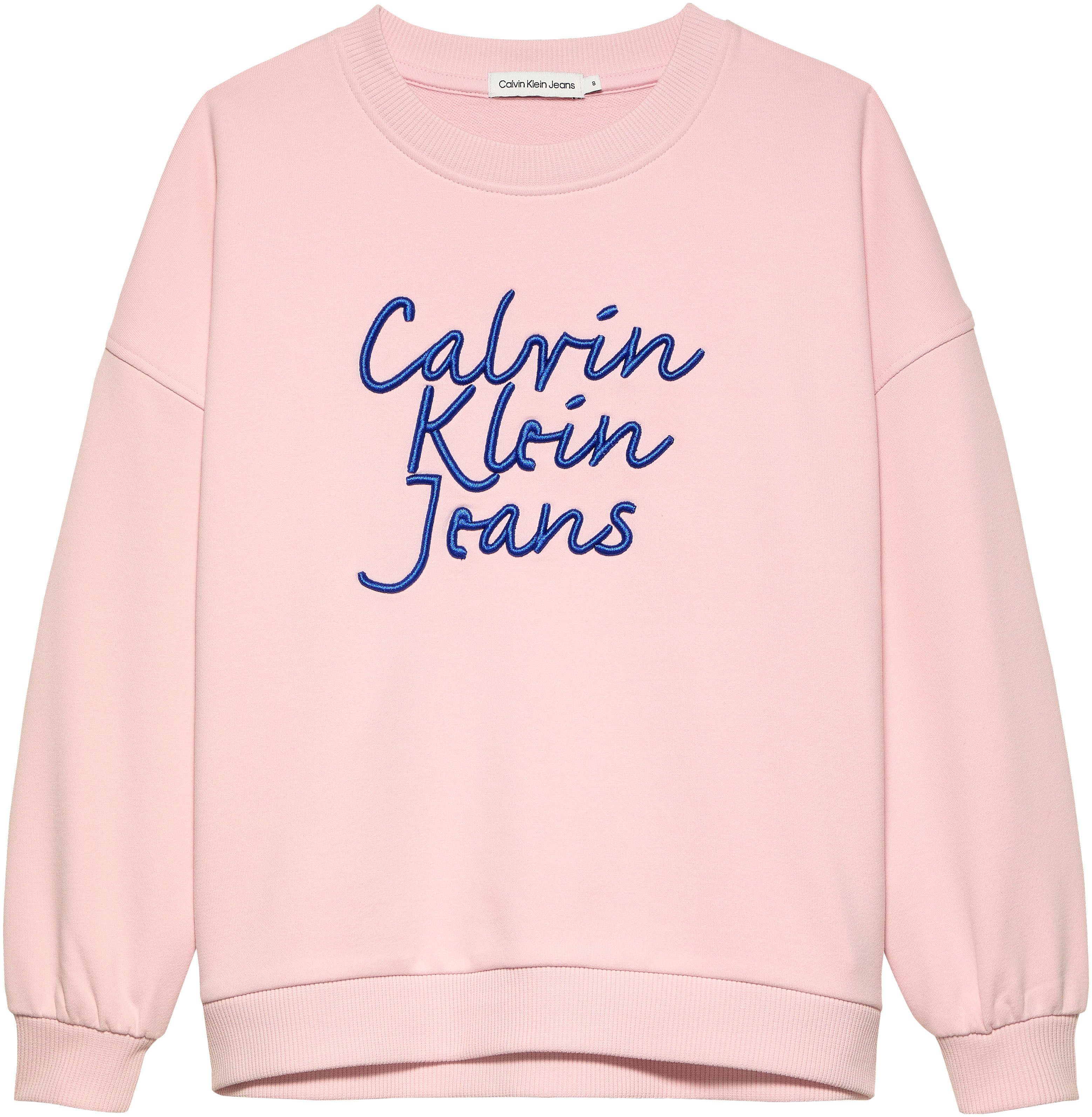 Calvin Klein Sweatshirt HANDW LOGO EMBR CN SWEATSHIRT voor kinderen tot 16 jaar met logostiksel