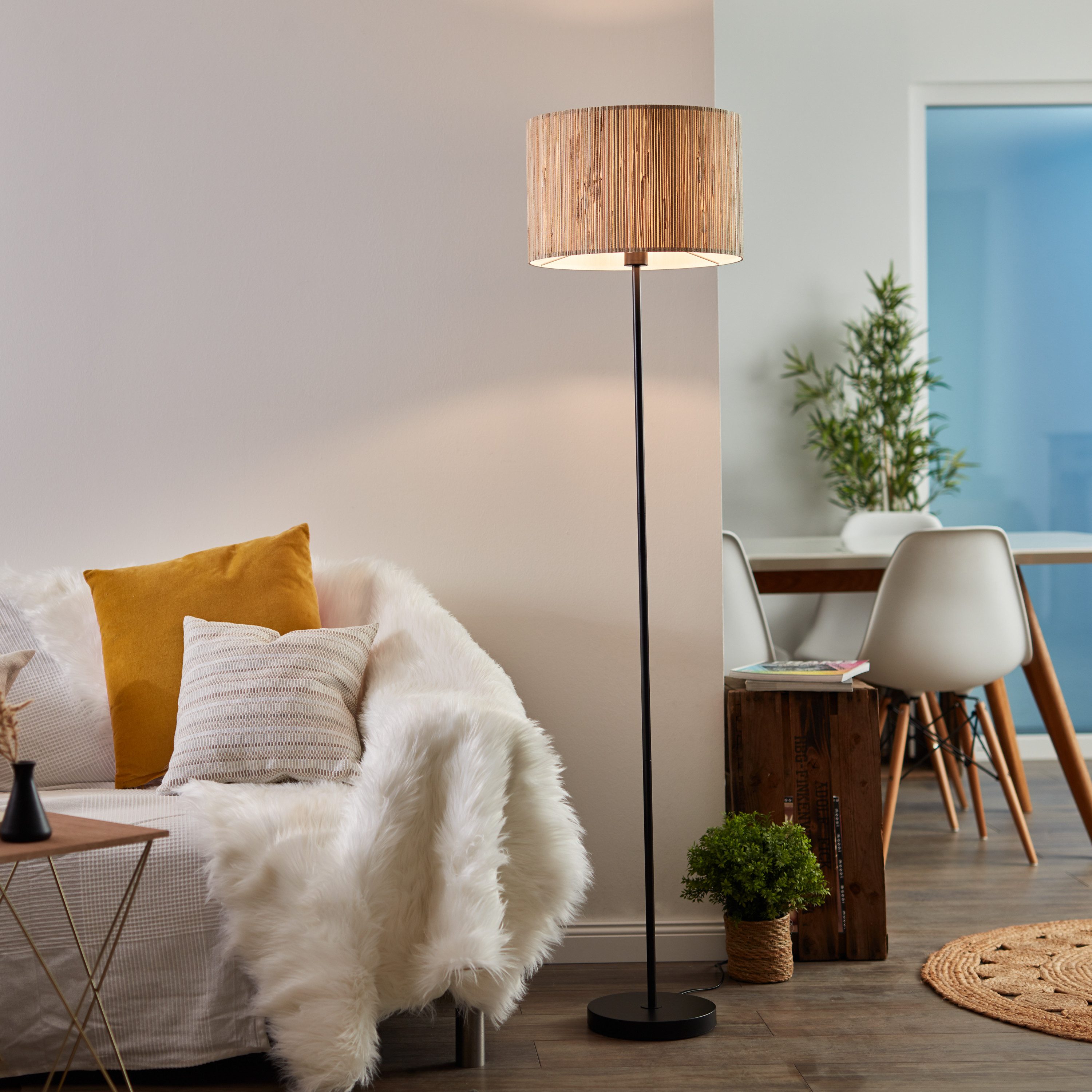 Brilliant Leuchten Staande lamp Wimea zwart/naturel (1 stuk)