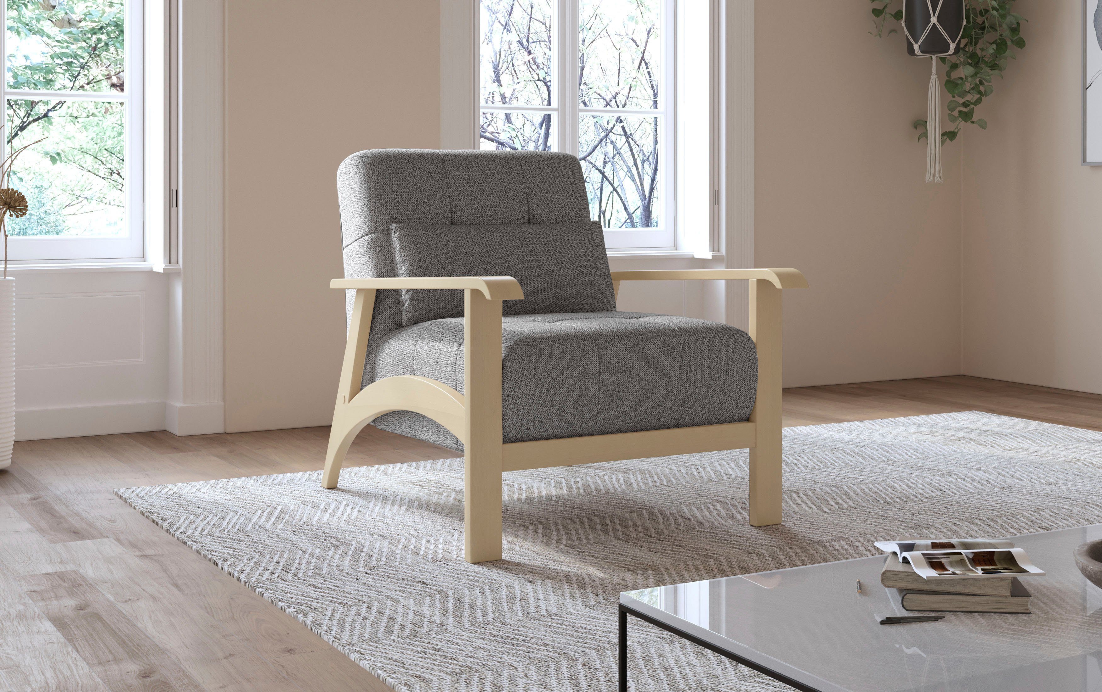sit&more Fauteuil Billund Armleuningen van natuurlijk beukenhout, verschillende bekledingen en kleuren