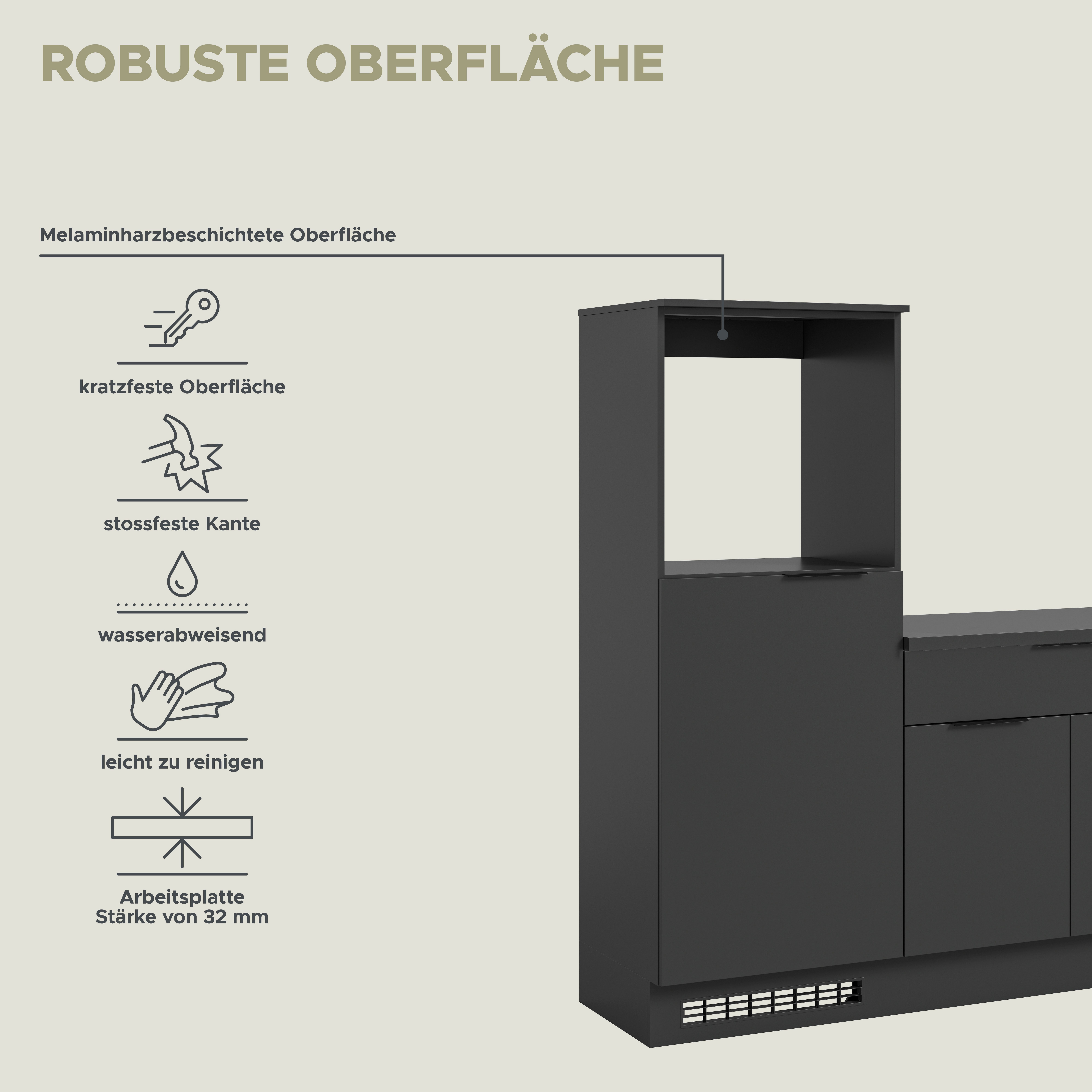 Kochstation Keukenblok KS-Lulea Breedte 260 cm, zonder elektrische apparaten, met 3 cm dikke werkblad