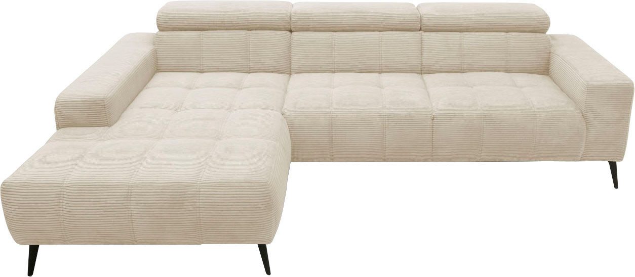 DOMO collection Hoekbank Trento L-vorm, met sledevoet of enkele voet naar keuze met verstelbare hoofdsteun, récamier links/rechts bestelbaar