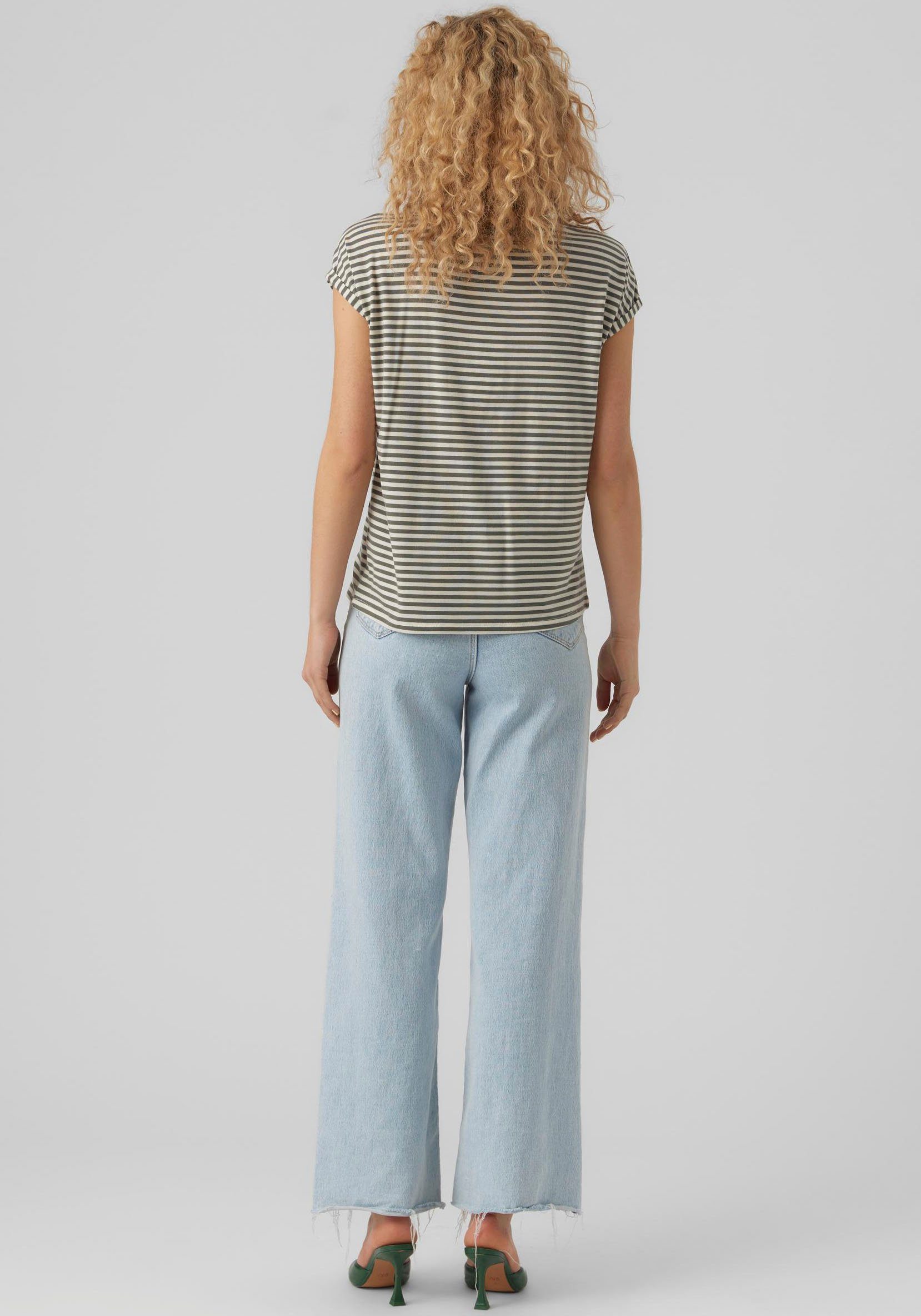Vero Moda Shirt met ronde hals VMAVA PLAIN SS TOP STRIPE GA JRS NOOS