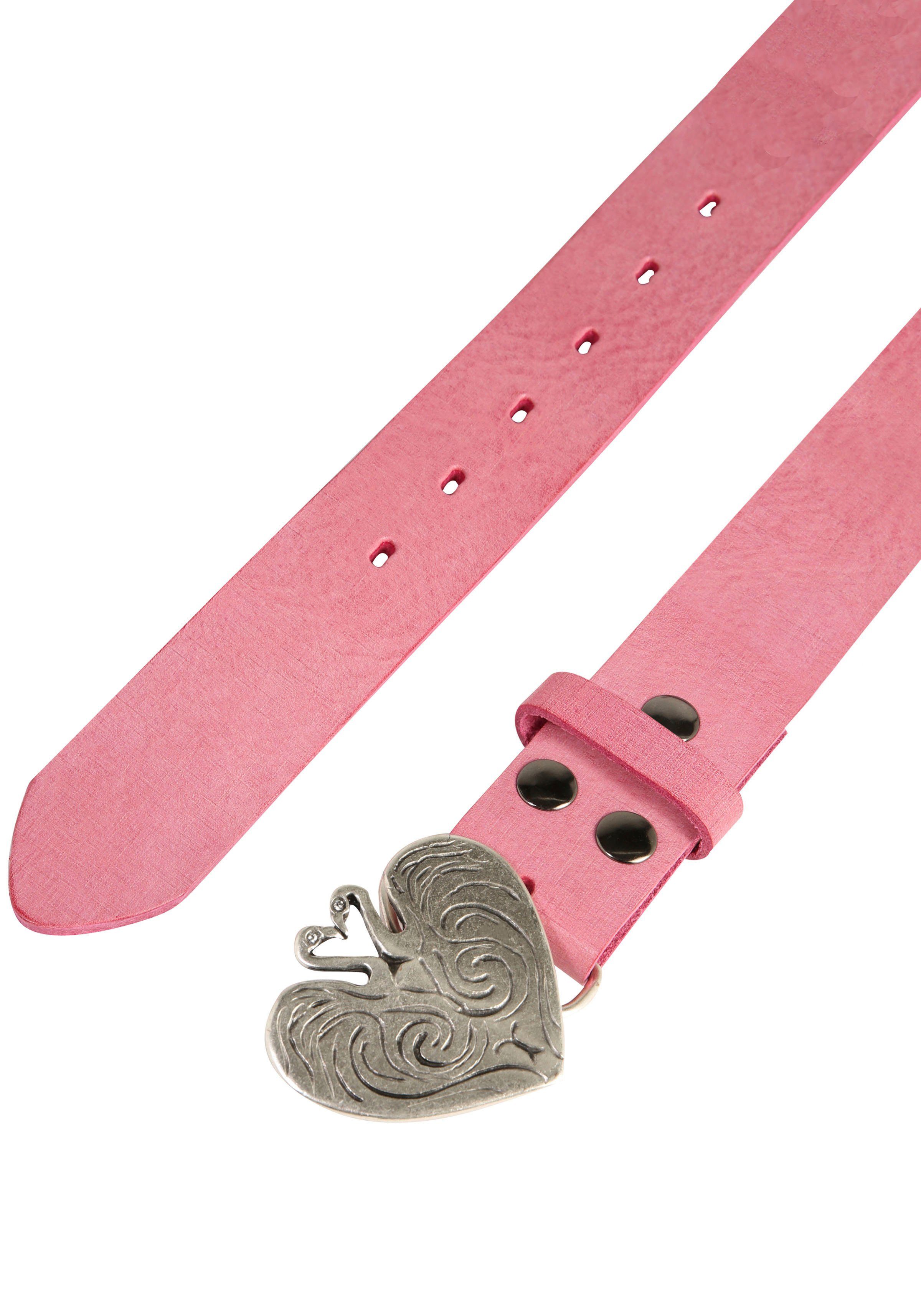 RETTUNGSRING by showroom 019° Leren riem Sluiting "Flamingohart gesloten zilverkleur met Swarovski-kristal"