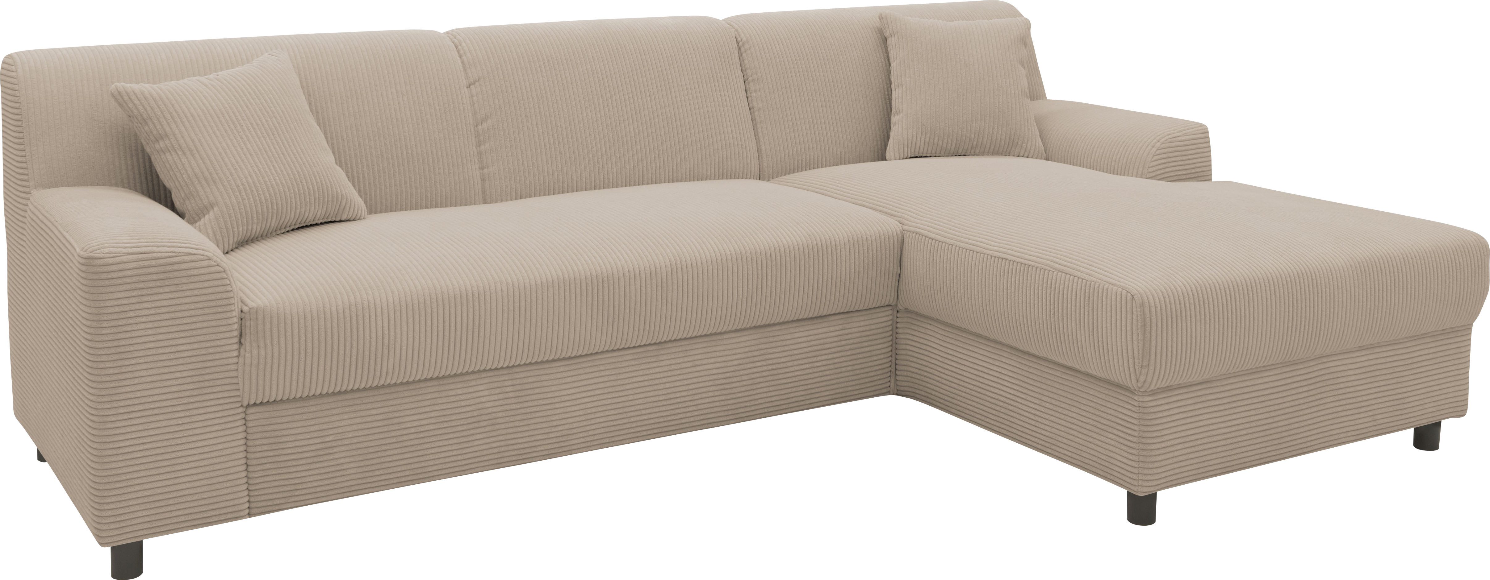 INOSIGN Hoekbank Turah 2, L-vorm, in Cord en waterafstotende microvezel, Vering B/D/H: 241/146/79 cm, incl. sierkussen, optioneel met bedfunctie