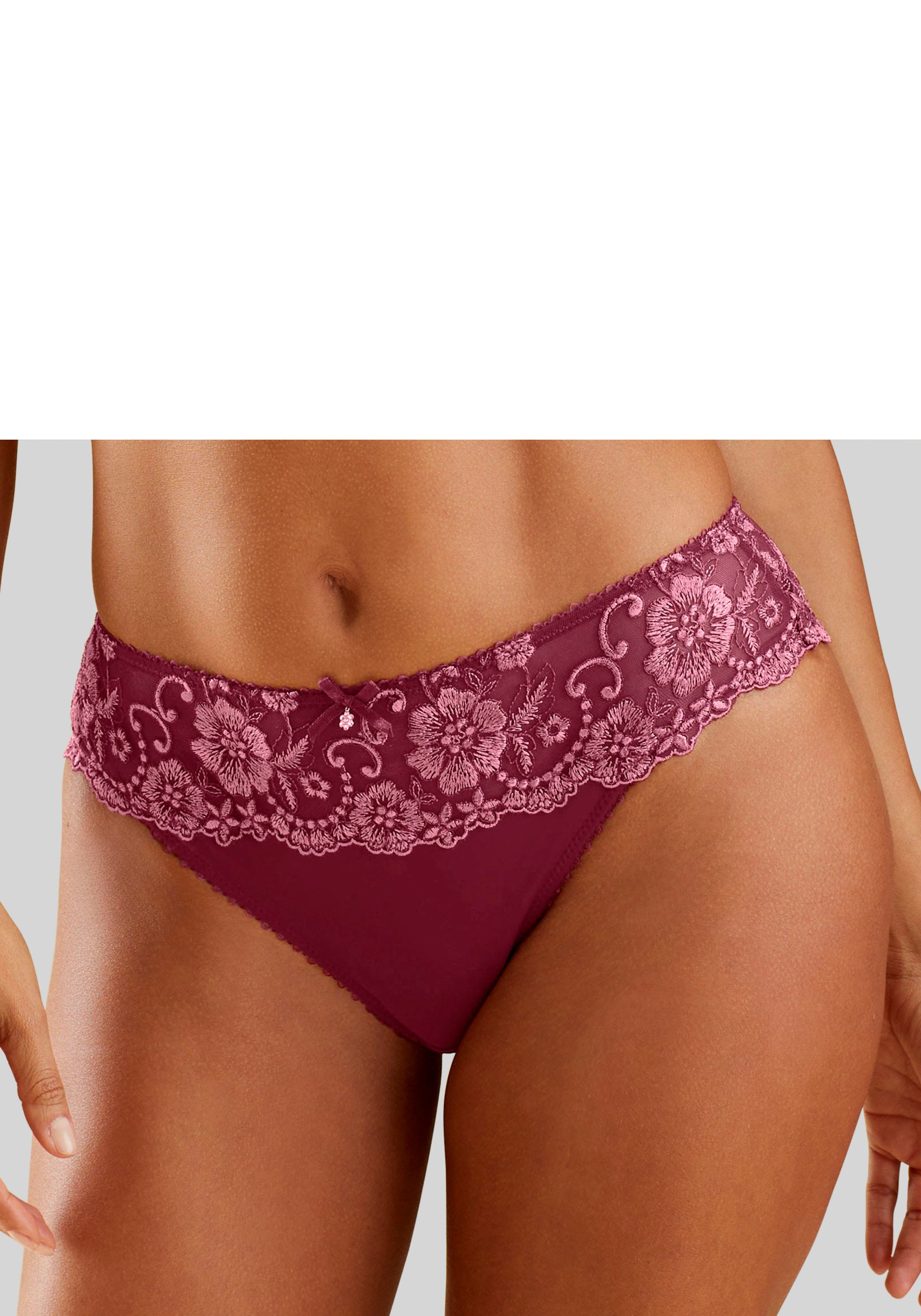 Lascana Bikinibroekje WANDA met borduurkant in bloemetjes-look dames slips maat 32/34 rood