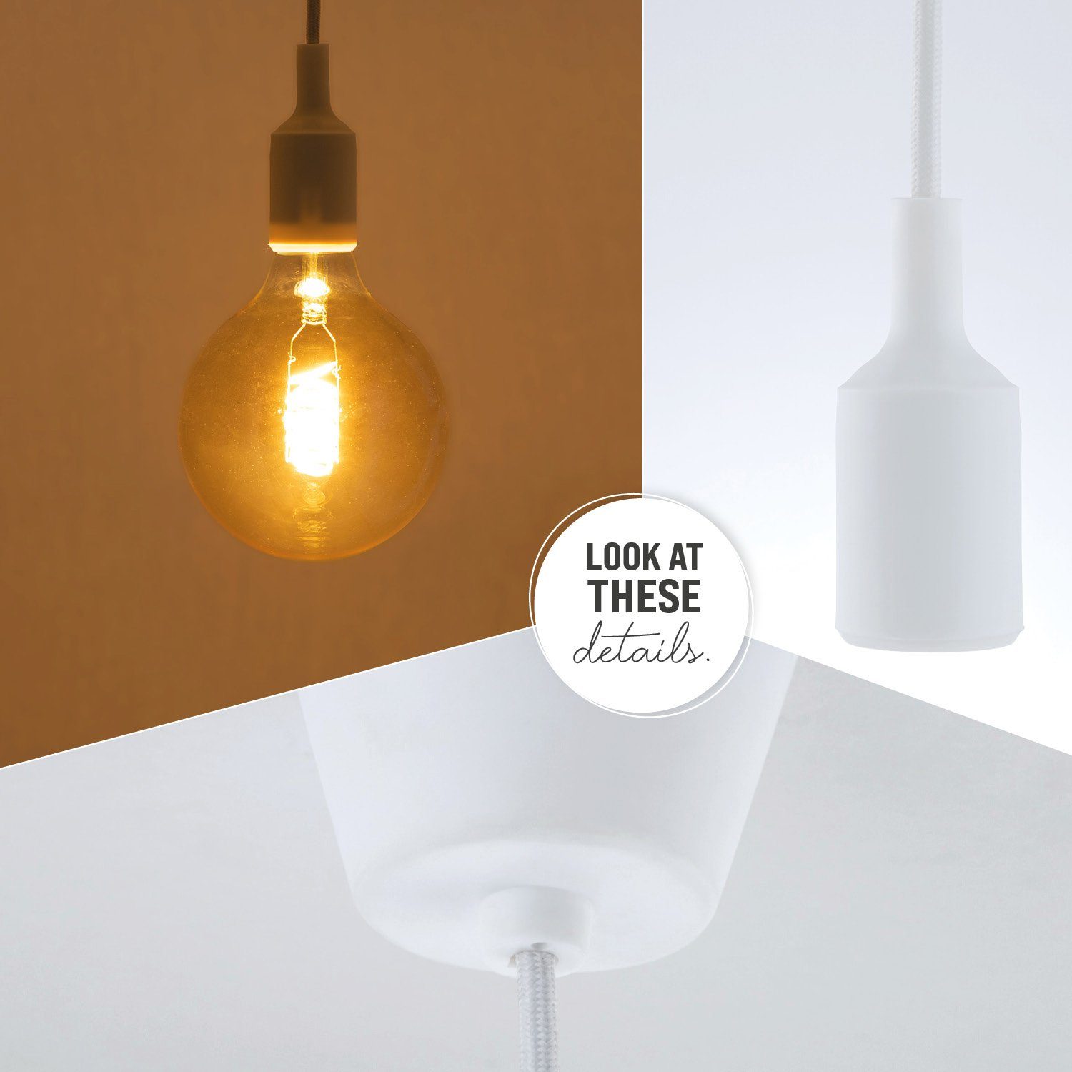 Paco Home Hanglamp Sun Zwart E27 snoerhanger silicone overtrokken 1,5m textielen kabel