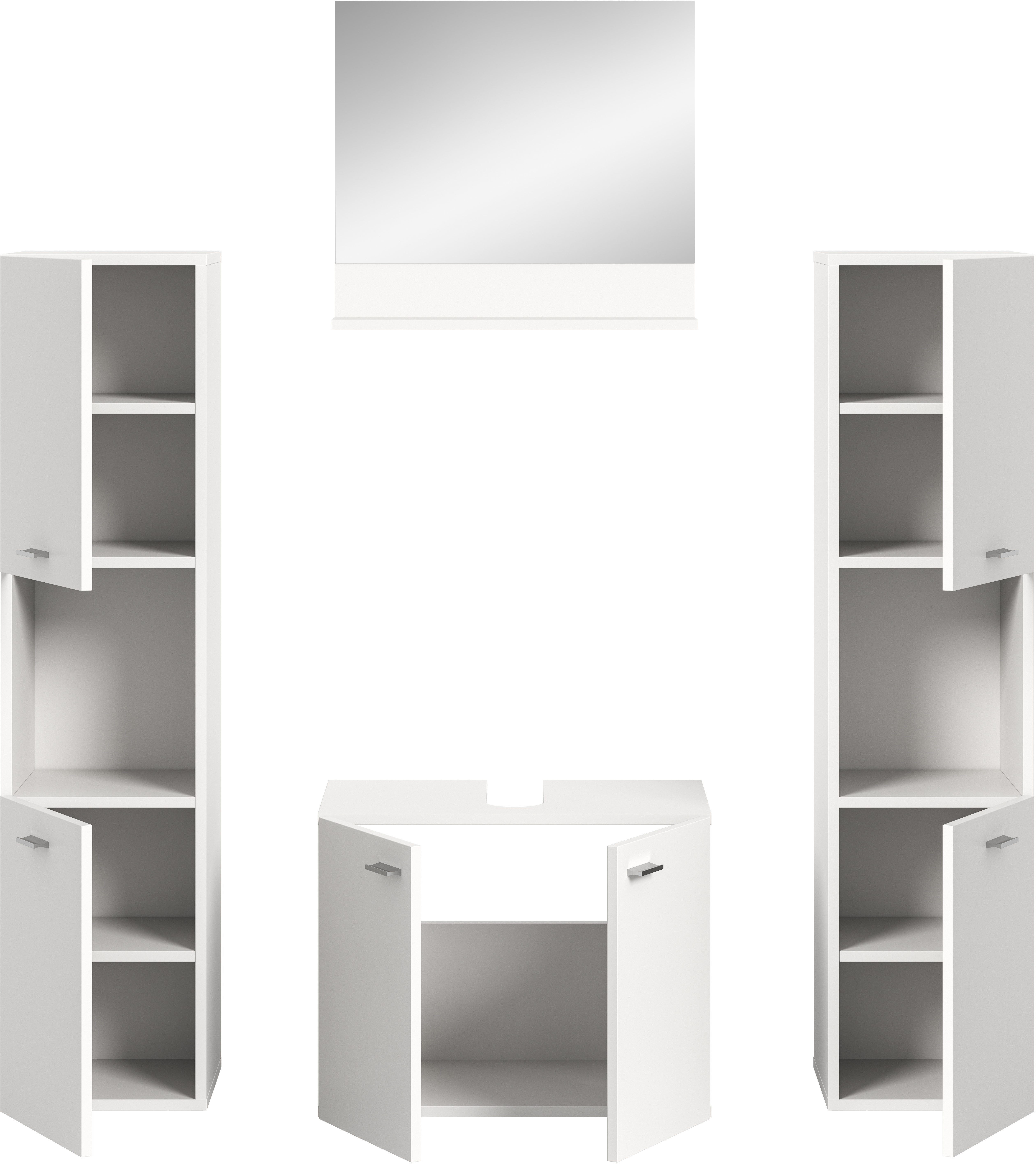 welltime Badmeubelset Tampa, breedte 137cm, 4-delig Wastafelonderkast, spiegel, hoge kast (4 stuks)