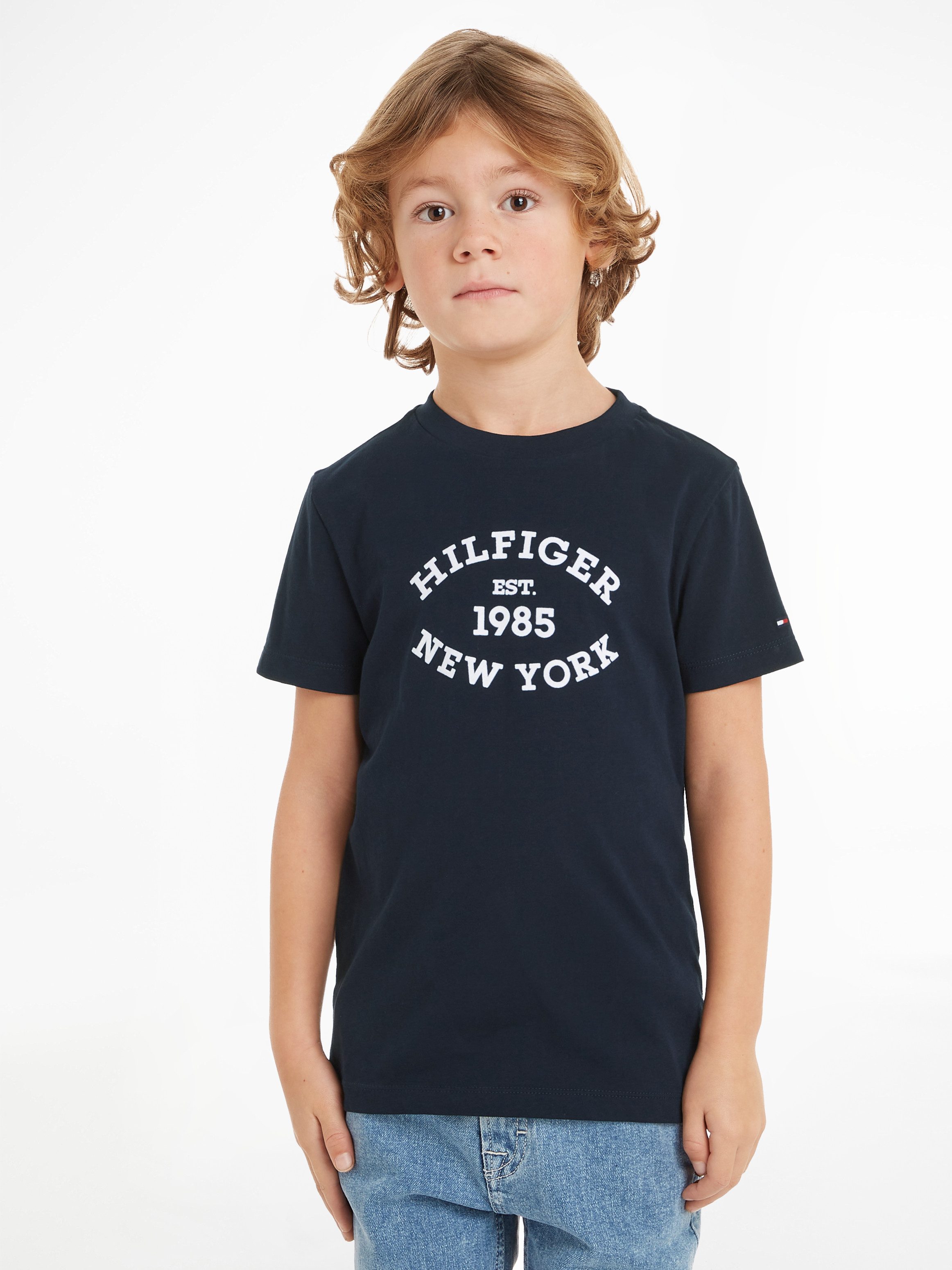 Tommy Hilfiger Shirt met ronde hals MONOTYPE FLOCK REGULAR TEE SS met voorprint, ronde hals, korte...