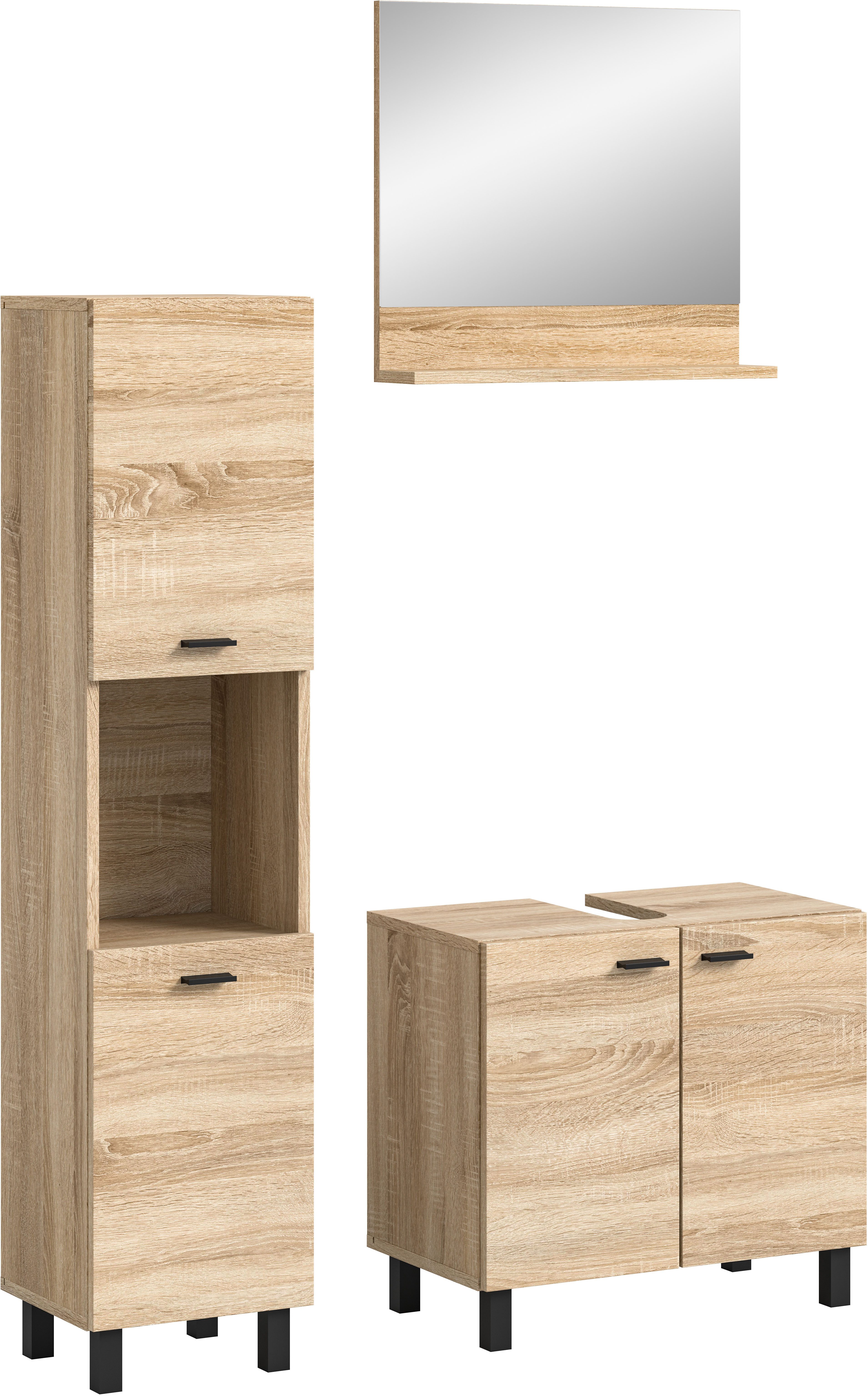 welltime Badmeubelset Tampa, breedte 102cm, 3-delig Wastafelonderkast, spiegel, hoge kast (3 stuks)