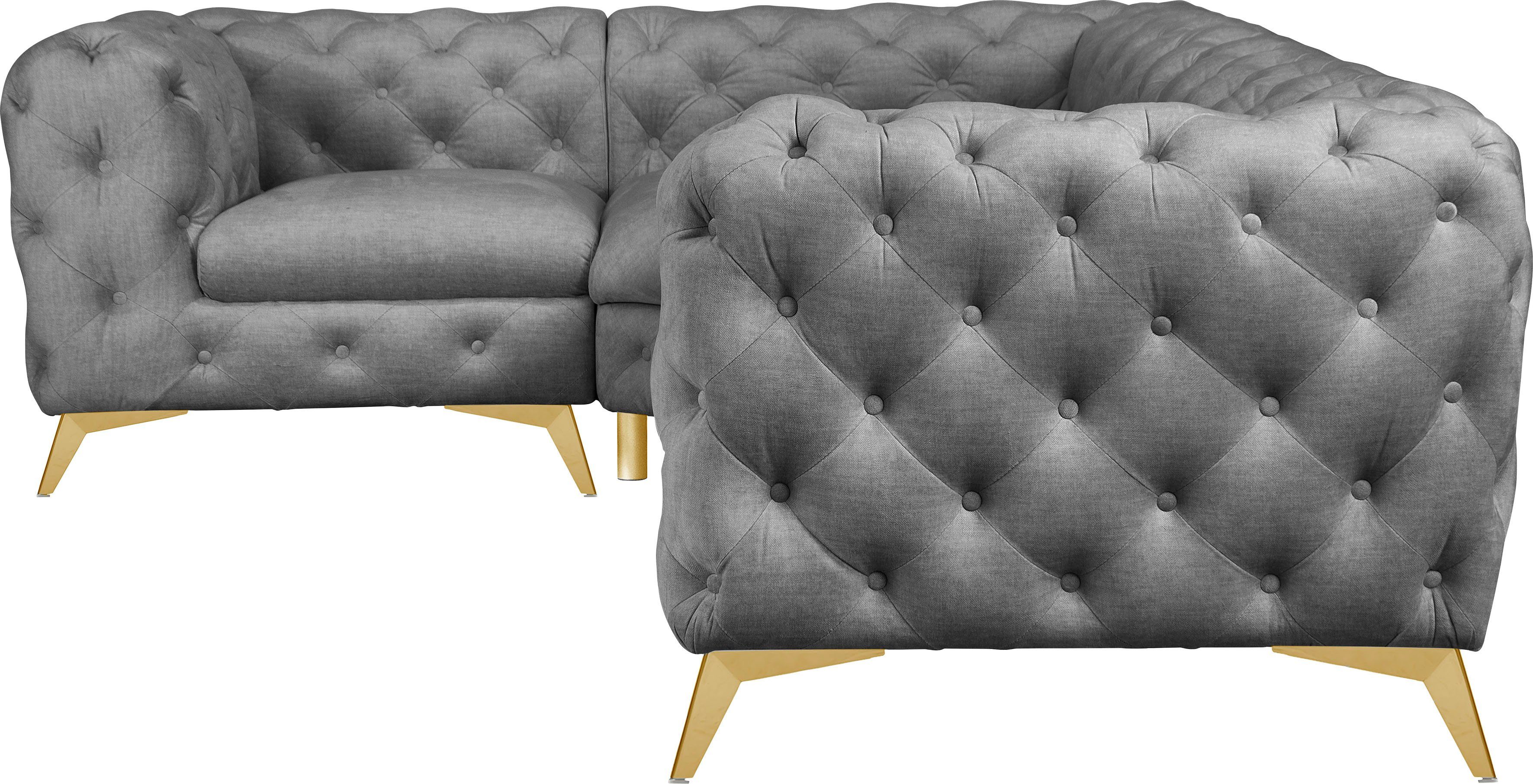 Leonique Chesterfield-bank Glynis L-vorm luxueuze capitonnage, moderne chesterfield look, kleur van de poten ter keuze