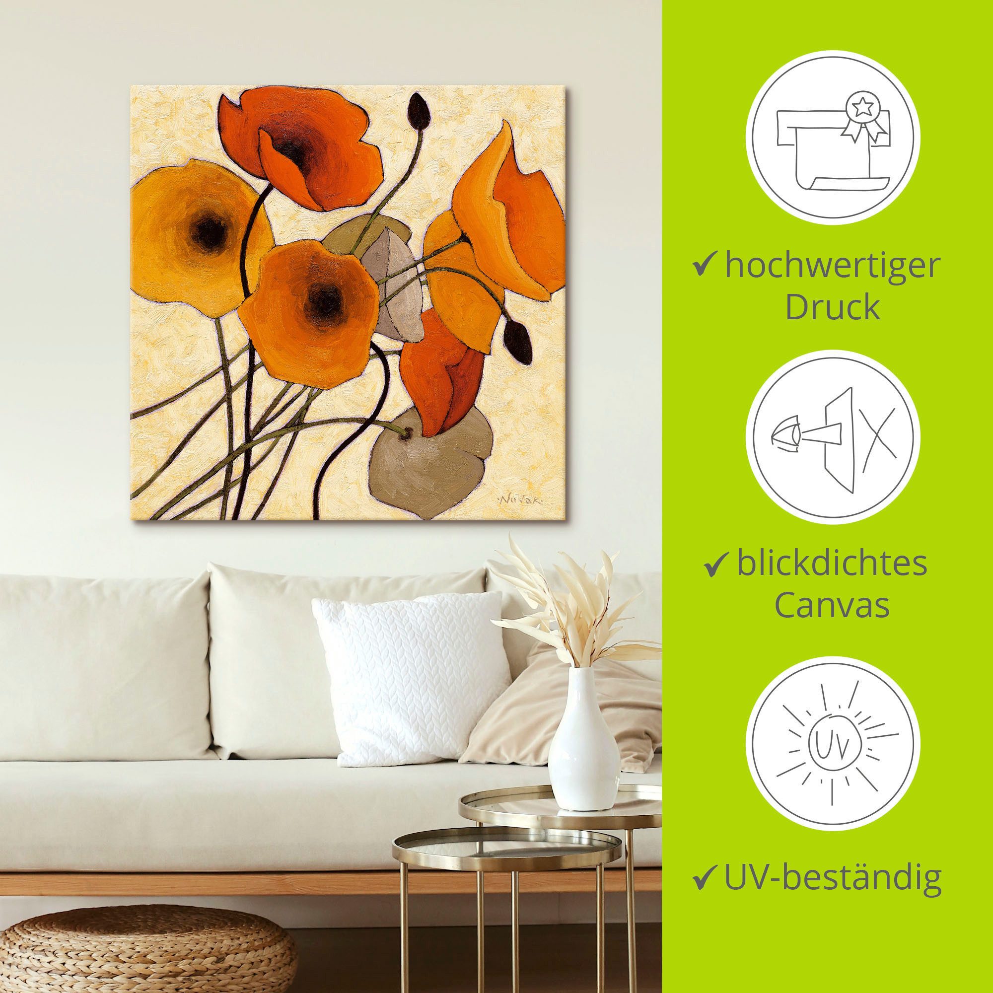 Artland Artprint op linnen Pompoenkleurige klaproos II