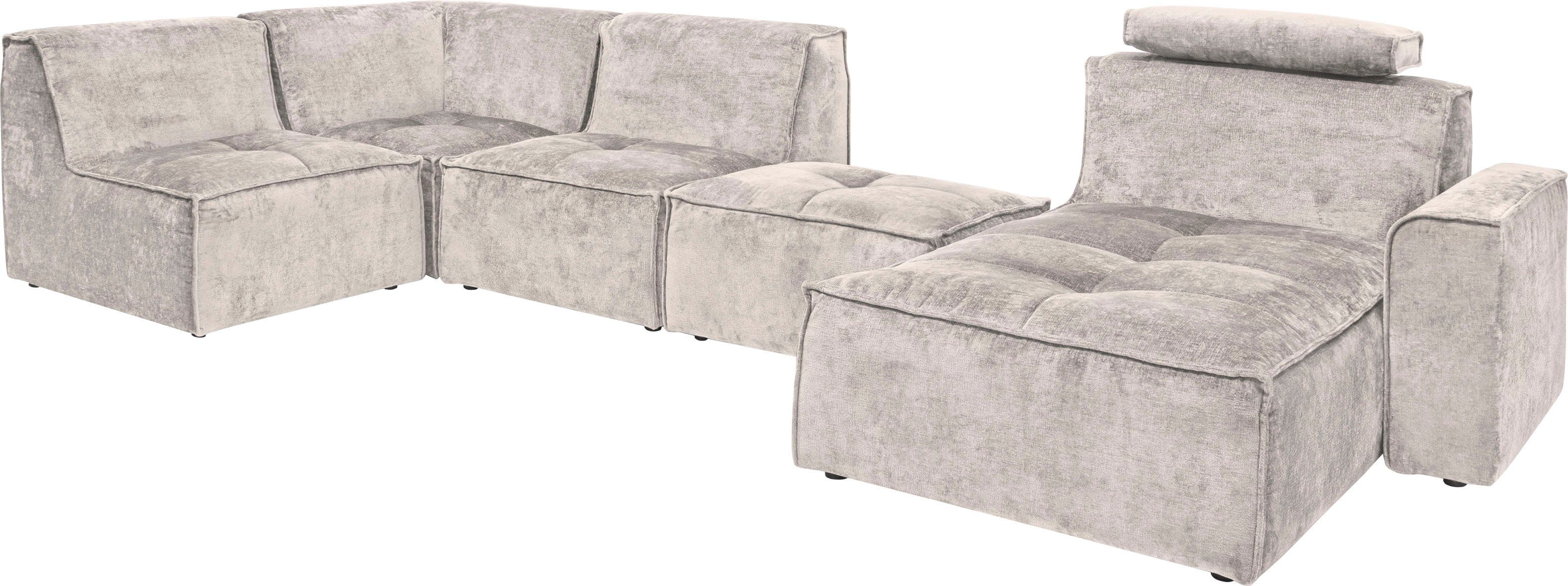 RAUM.ID Zithoek Monolid U-Vorm Afzonderlijke module voor combinatie op maat, bekleding in teddy-look (7-delig)