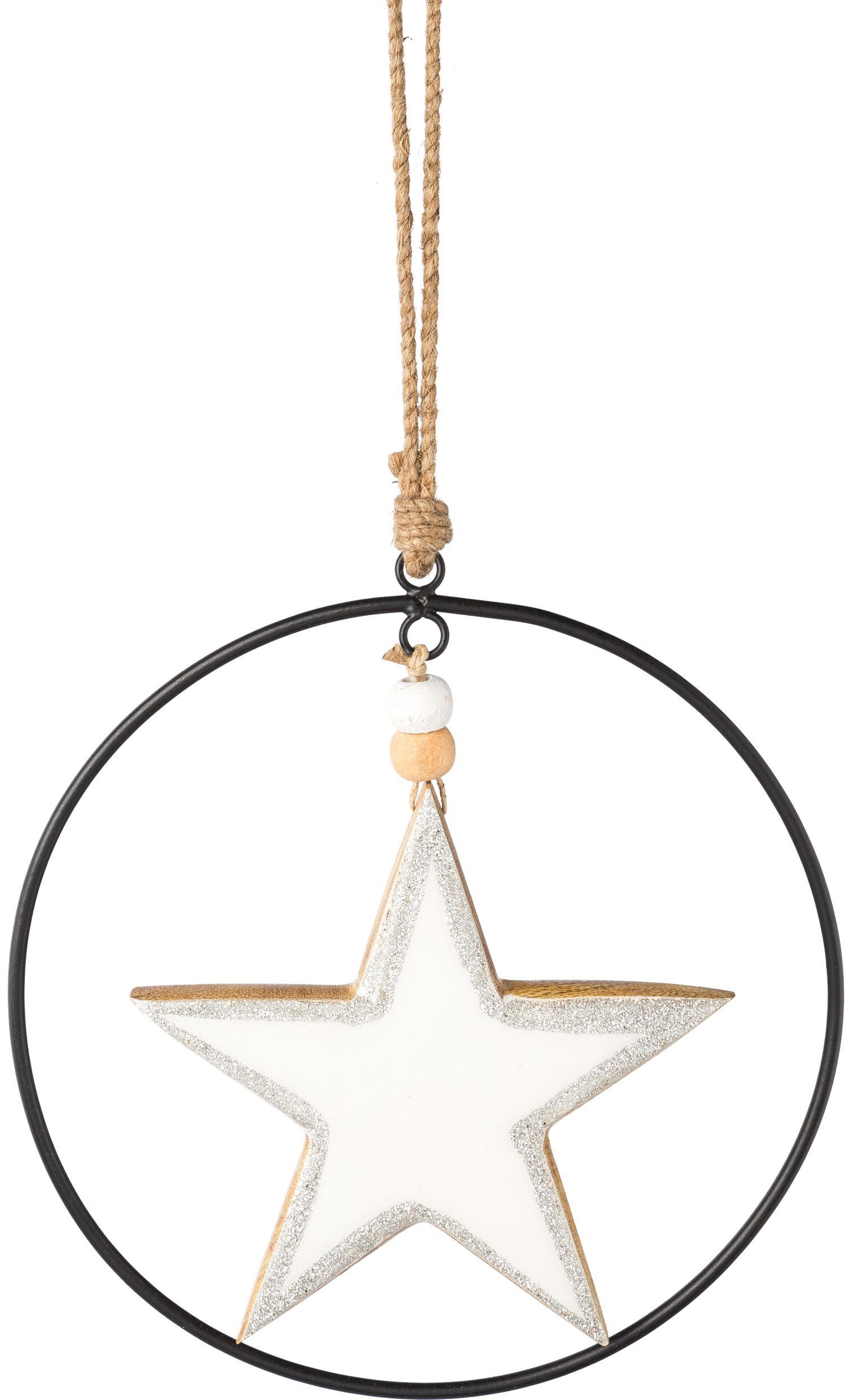 Creativ deco Sierster Kerstster, kerstversiering met emaille-lak en metalen ring, diameter ster 15 cm (2 stuks)