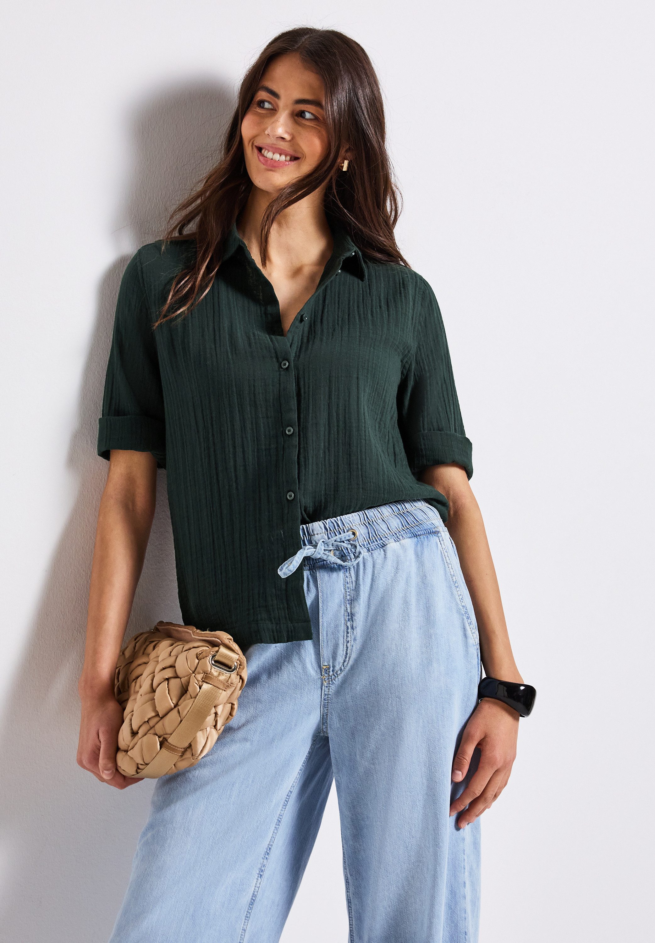 STREET ONE Overhemdblouse in mousseline look